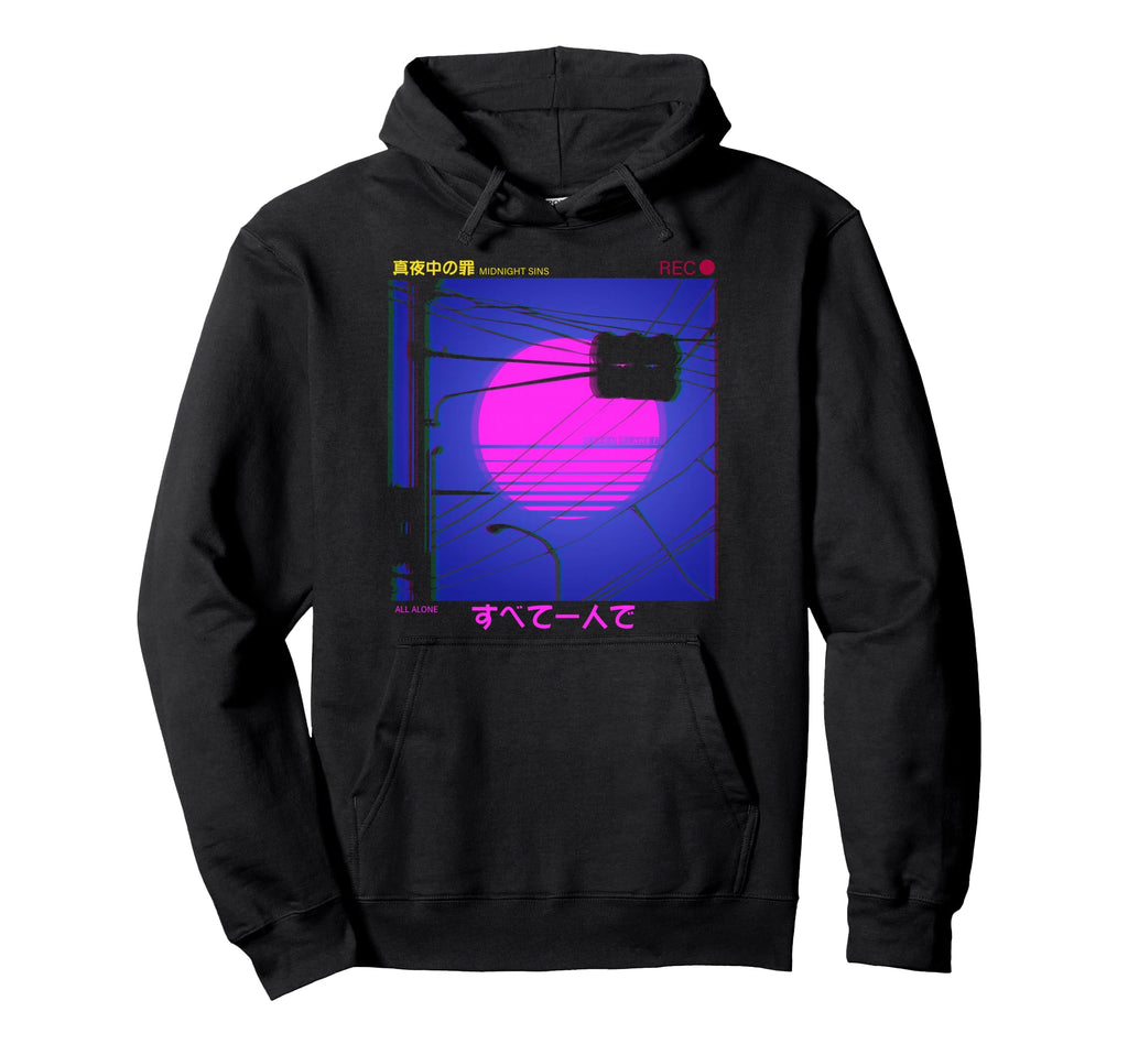 All Alone Japanese Futurism Lofi Hoodie - Fun Novelty Design for Adults - T-Shirt, Sweatshirt, Hoodie