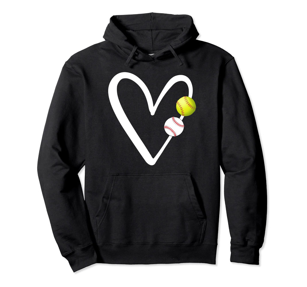 Heart Sports Mom Softball Baseball Hoodie - Trendy Graphic for Adults - T-Shirt, Sweatshirt, Hoodie