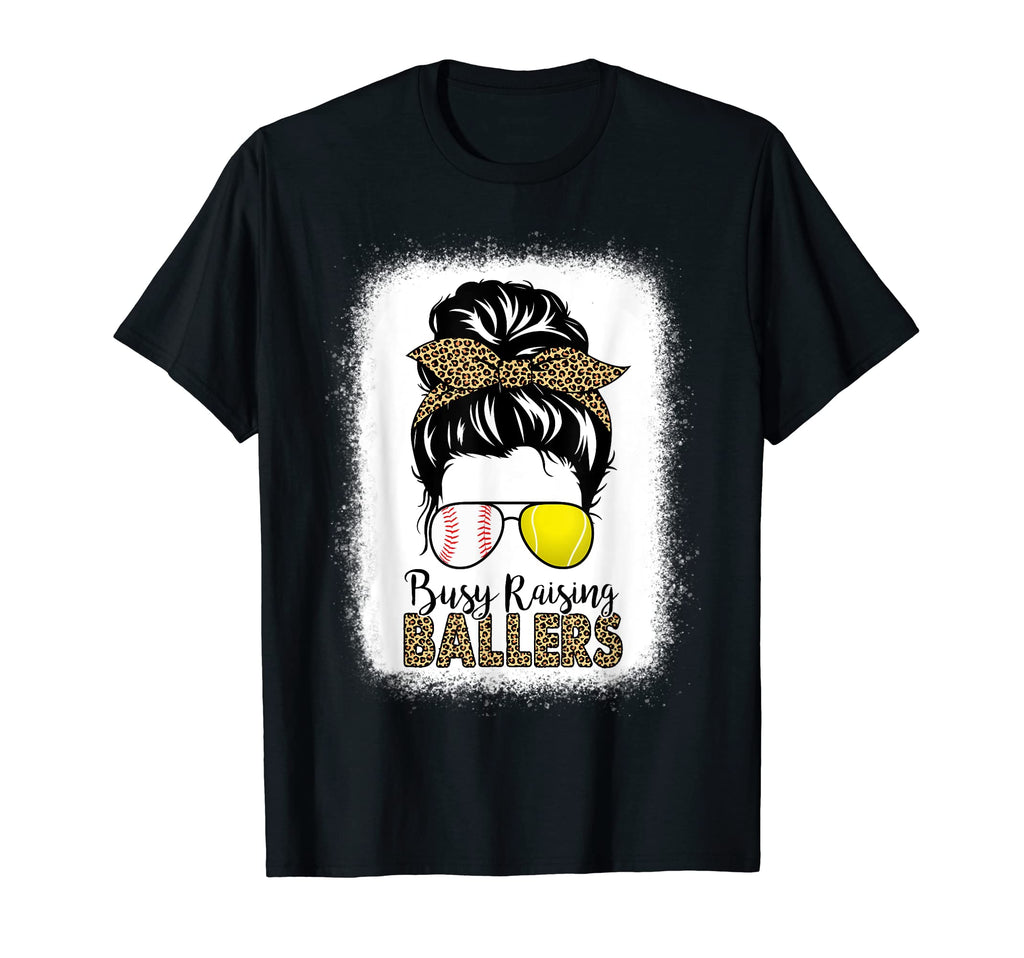 Tennis Baseball Mom Messy Bun Leopard Busy T-Shirt - Unique Graphic Unisex - T-Shirt, Sweatshirt, Hoodie
