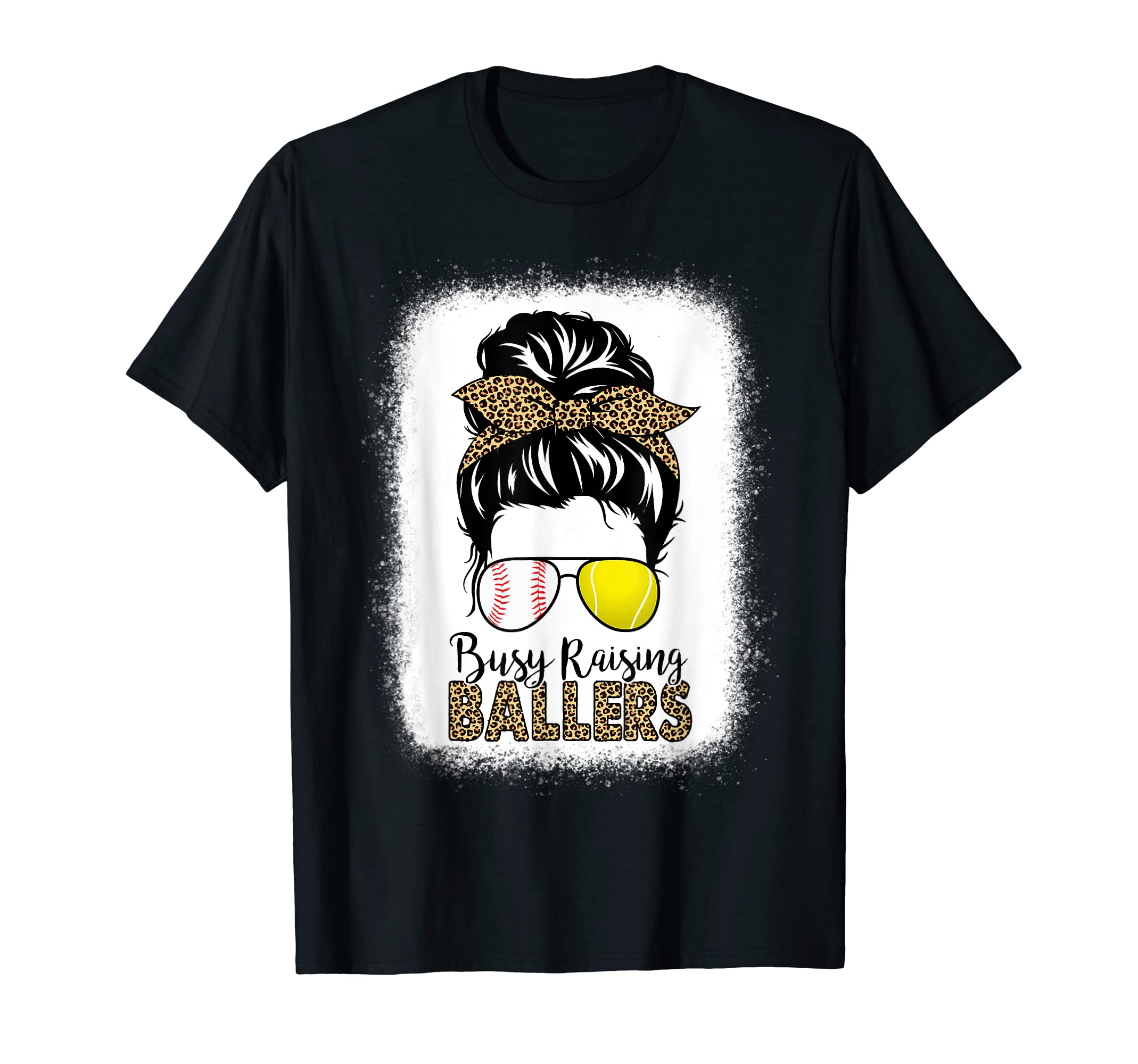 Tennis Baseball Mom Messy Bun Leopard Busy T-Shirt - Unique Graphic Unisex - T-Shirt, Sweatshirt, Hoodie