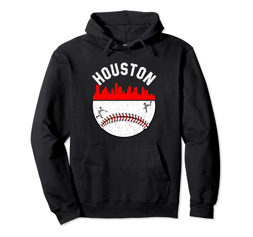 Houston Cityscape Baseball Distressed Hoodie - Custom Art Print Men Women - T-Shirt, Sweatshirt, Hoodie