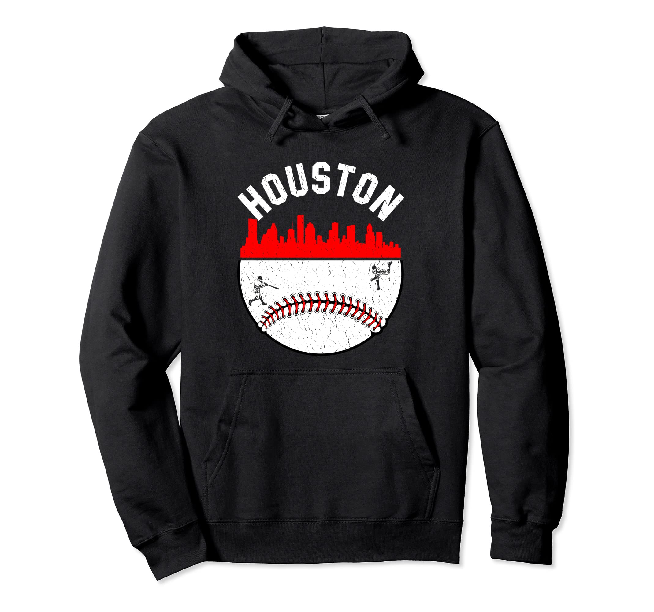 Houston Cityscape Baseball Distressed Hoodie - Custom Art Print Men Women - T-Shirt, Sweatshirt, Hoodie