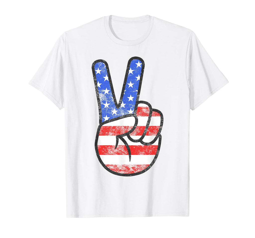 American Flag Peace Sign Hand Usa T-Shirt - Fun Novelty Design for Adults - T-Shirt, Sweatshirt, Hoodie