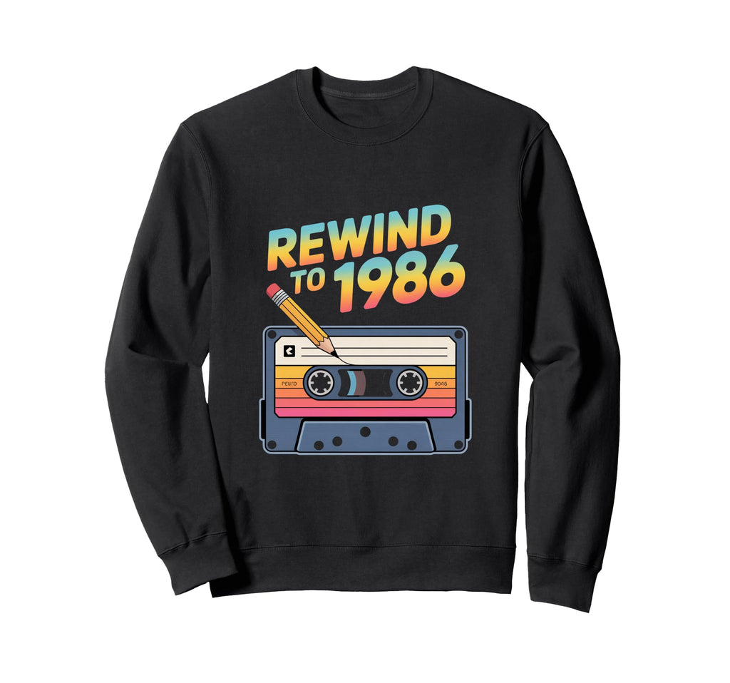 Rewind To 1986 Cassette Tape Sweatshirt - Minimalist Print Men Women - T-Shirt, Sweatshirt, Hoodie