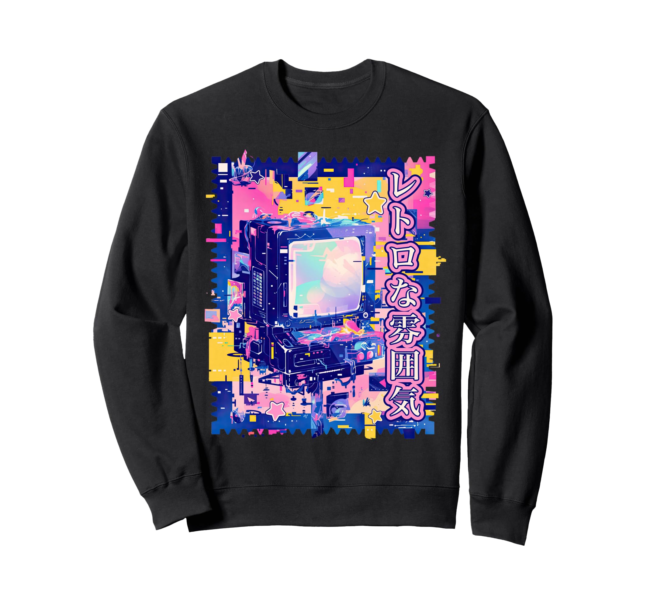 Y2K Glitch Old Computer Japanese Sweatshirt - Aesthetic Graphic Unisex - T-Shirt, Sweatshirt, Hoodie