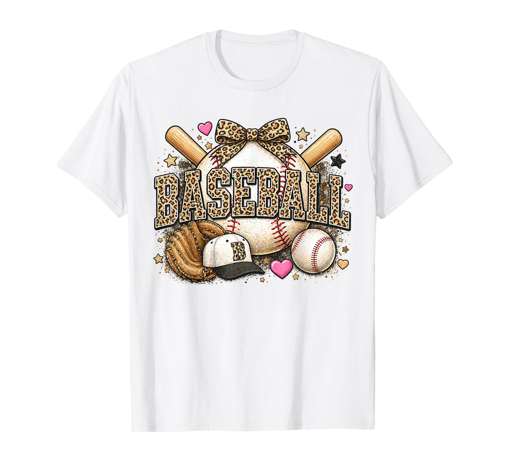 Baseball Leopard Coquette Bow Baseball T-Shirt - Graphic Print Men Women - T-Shirt, Sweatshirt, Hoodie