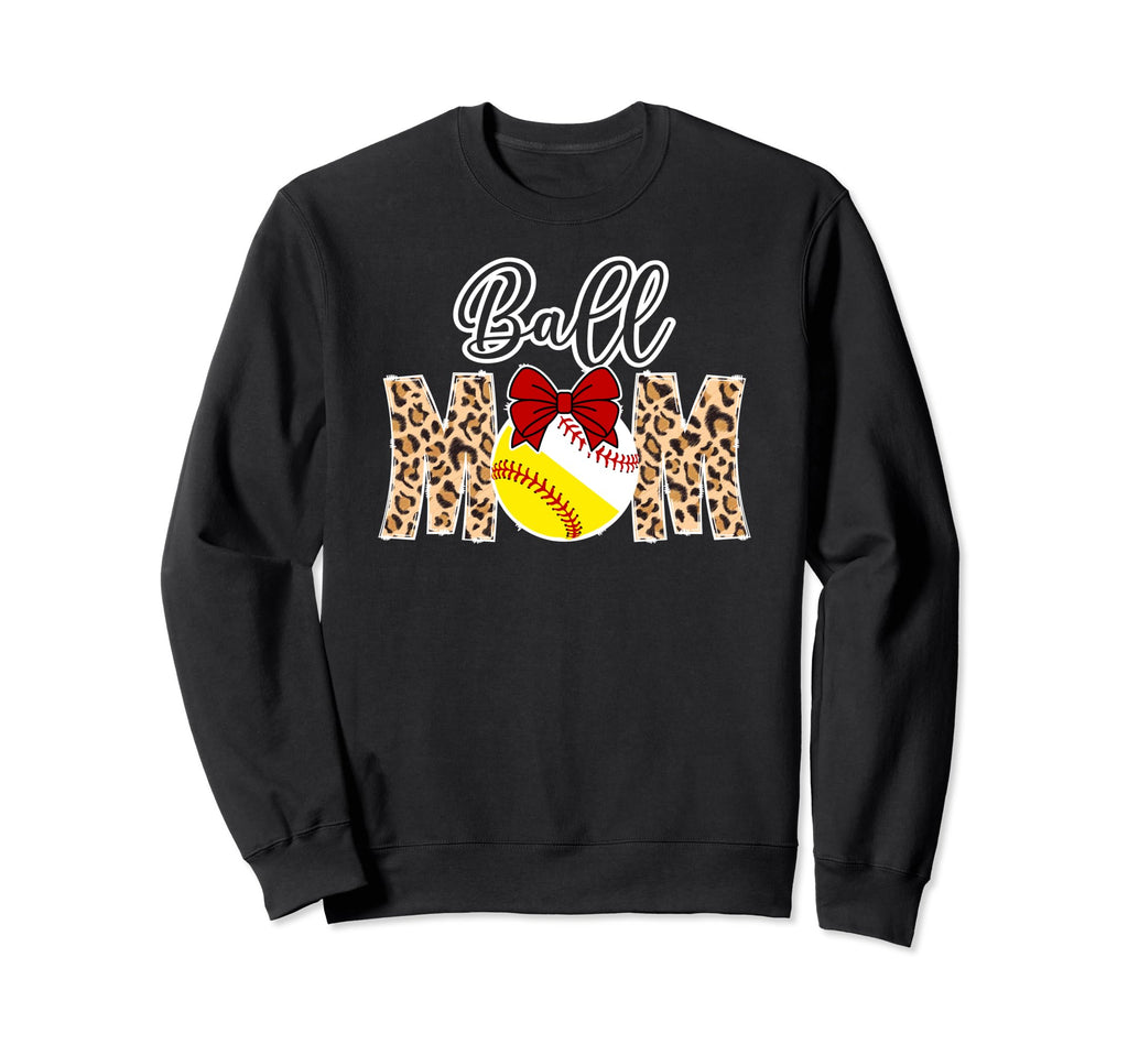 Ball Mom Leopard Softball Sweatshirt - Aesthetic Graphic for Adults - T-Shirt, Sweatshirt, Hoodie