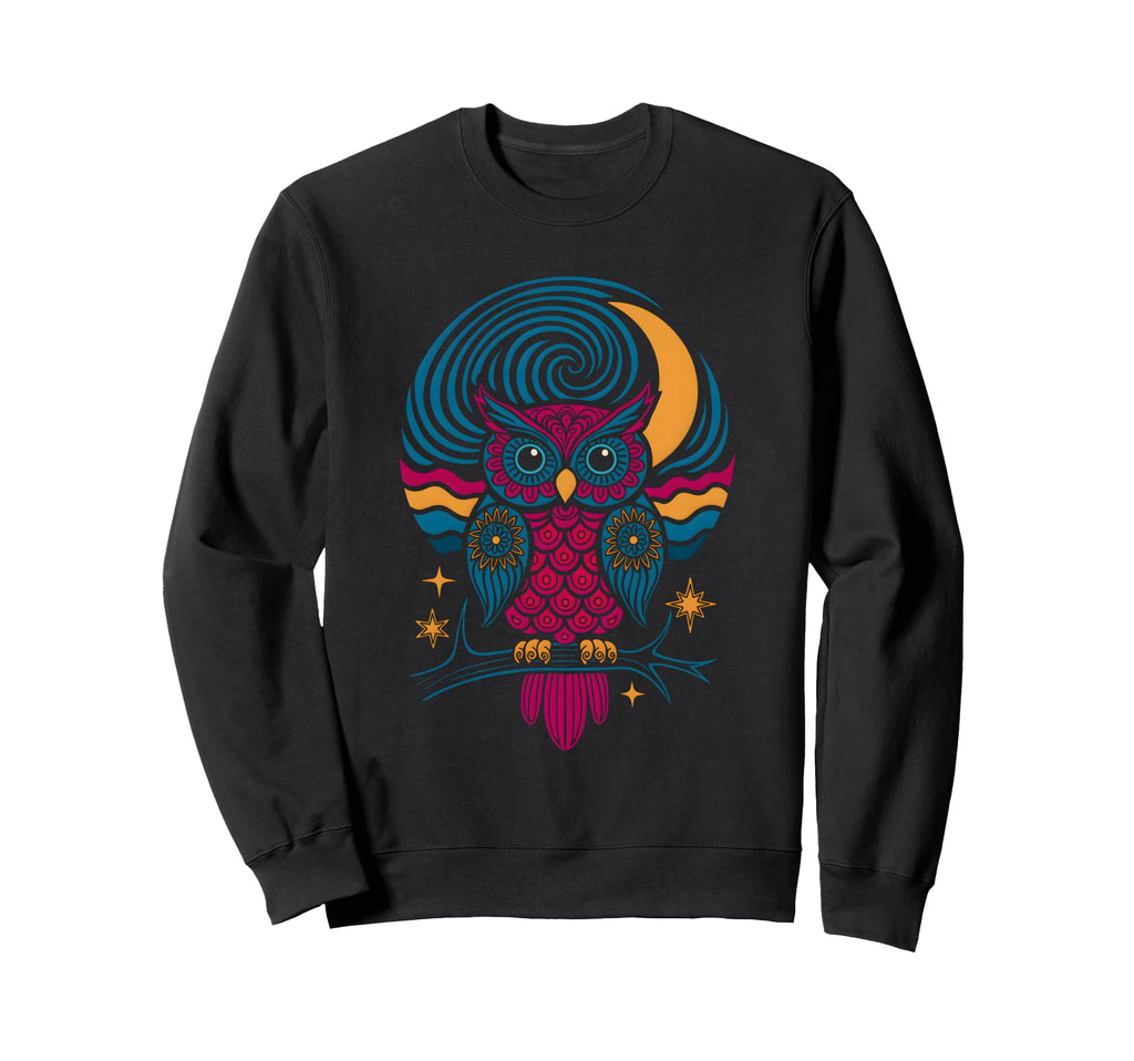Cosmic Owl Wisdom Boho Hippie Sweatshirt - Casual Everyday Wear Unisex - T-Shirt, Sweatshirt, Hoodie