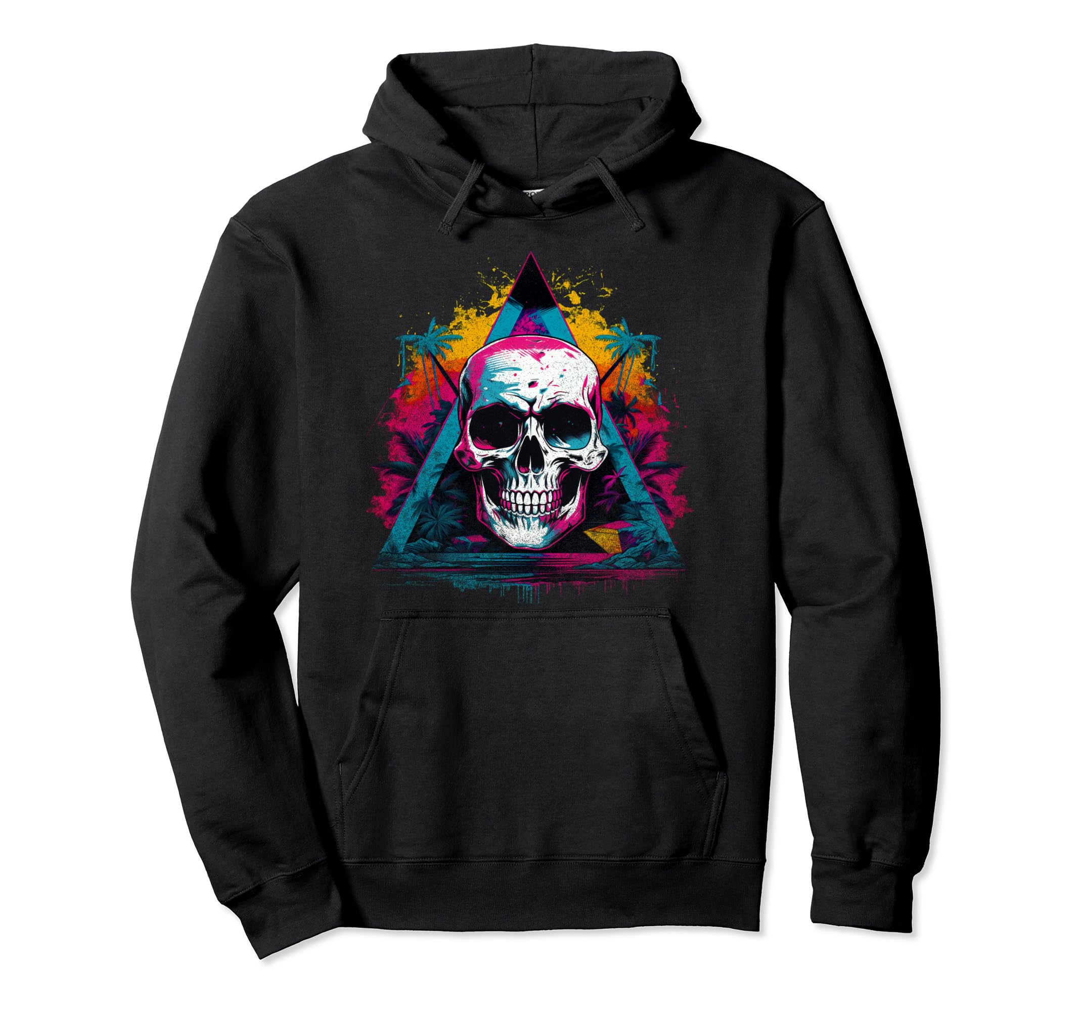 Skull Vaporwave Retrowave Hoodie - Casual Everyday Wear for Adults - T-Shirt, Sweatshirt, Hoodie