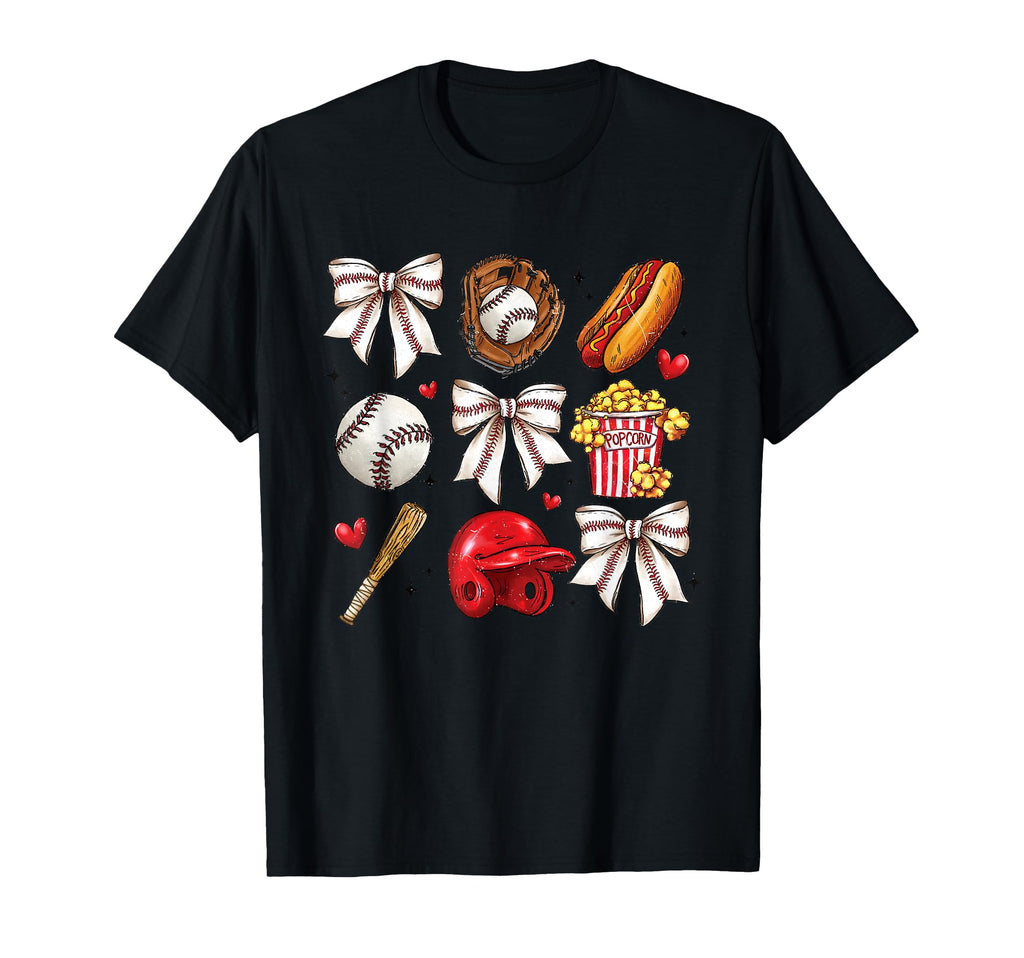 Baseball Bow Game Day Snacks Sporty T-Shirt - Fun Novelty Design Men Women - T-Shirt, Sweatshirt, Hoodie