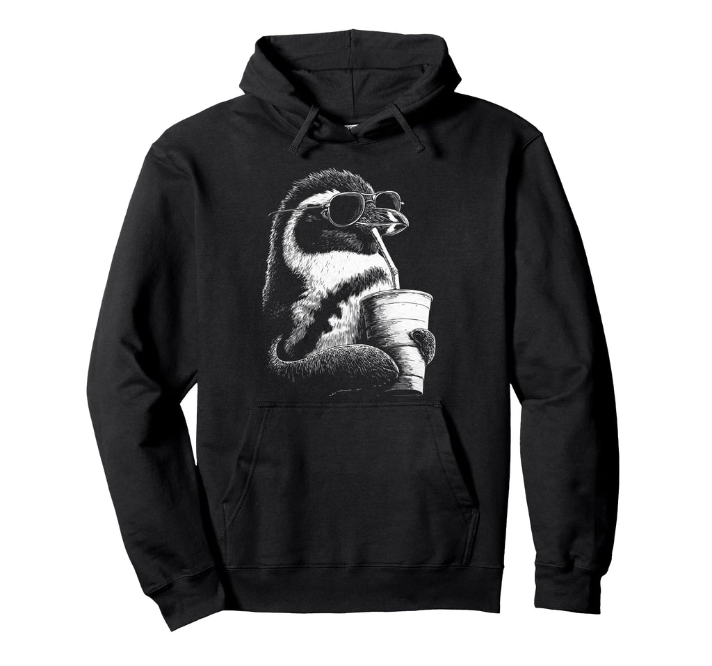 Penguin Drinking Iced Coffee Funny Hoodie - Unique Graphic Men Women - T-Shirt, Sweatshirt, Hoodie