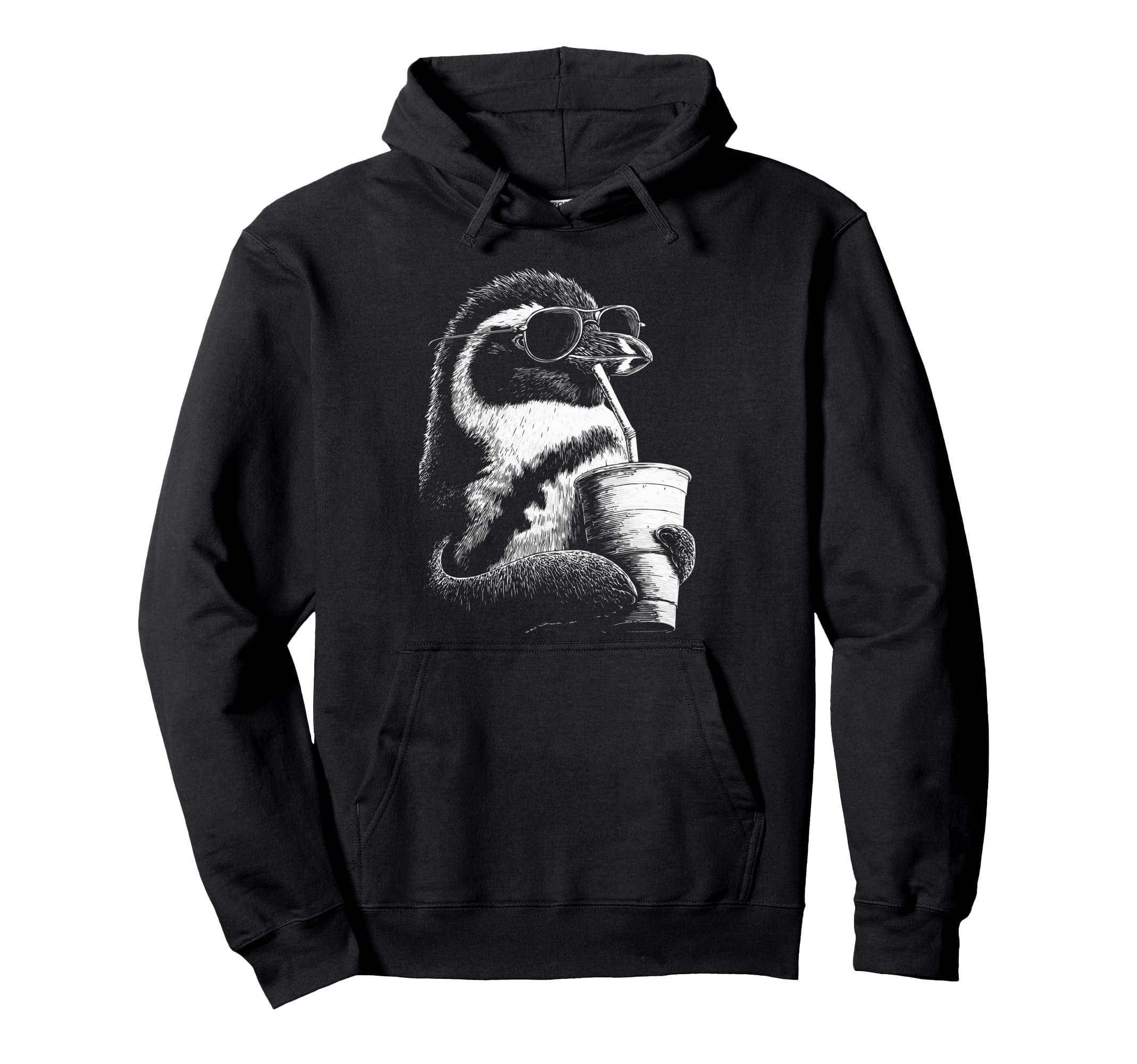 Penguin Drinking Iced Coffee Funny Hoodie - Unique Graphic Men Women - T-Shirt, Sweatshirt, Hoodie