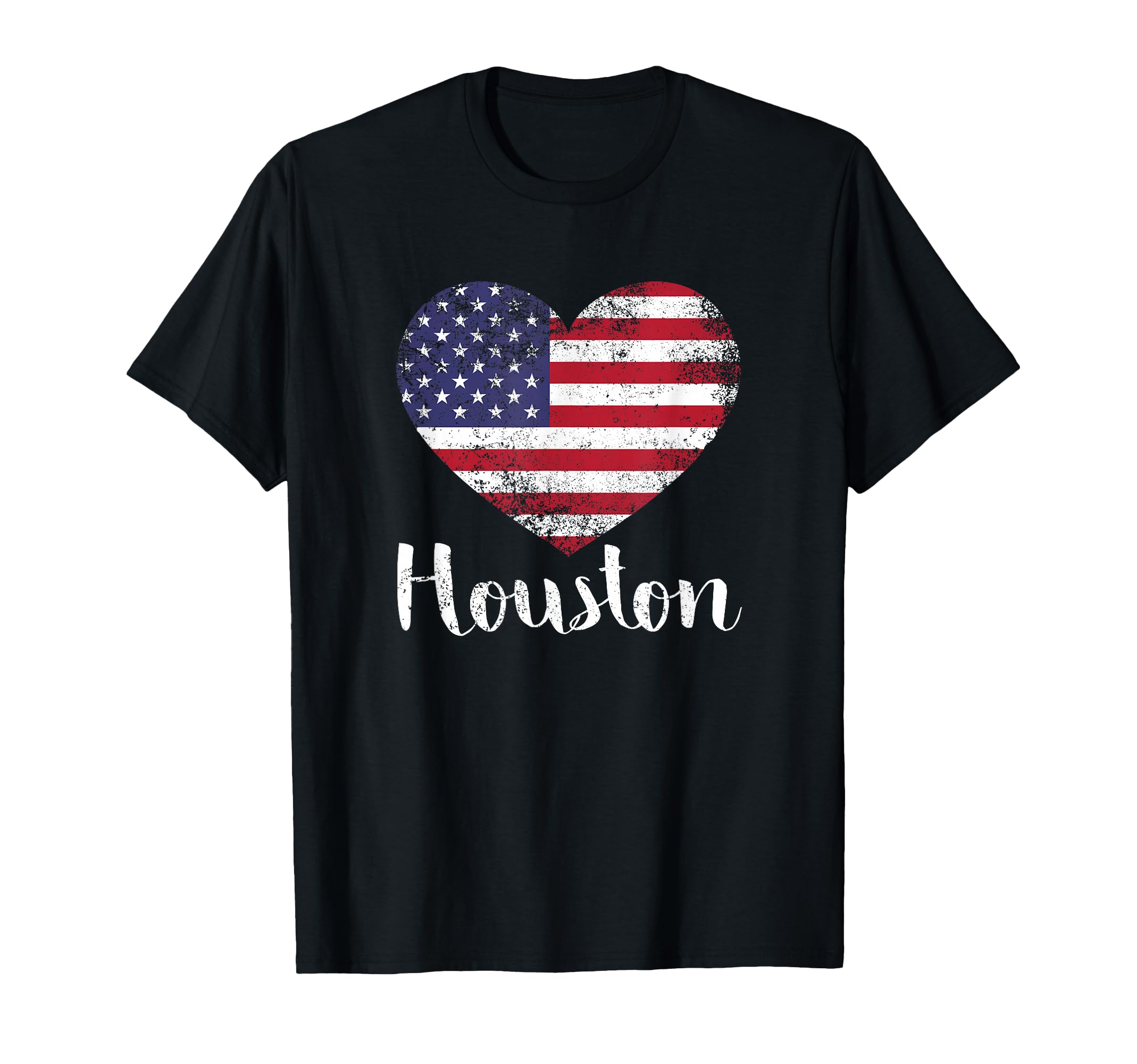 Houston Distressed American Flag Heart T-Shirt - Streetwear Style Unisex - T-Shirt, Sweatshirt, Hoodie