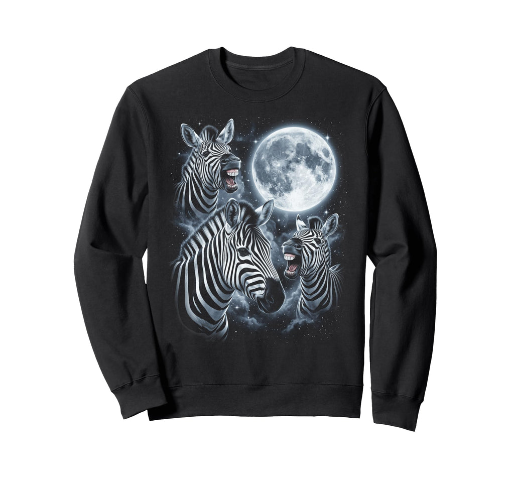 Three Zebra Howling Moon Wolf Sweatshirt - Casual Everyday Wear Men Women - T-Shirt, Sweatshirt, Hoodie