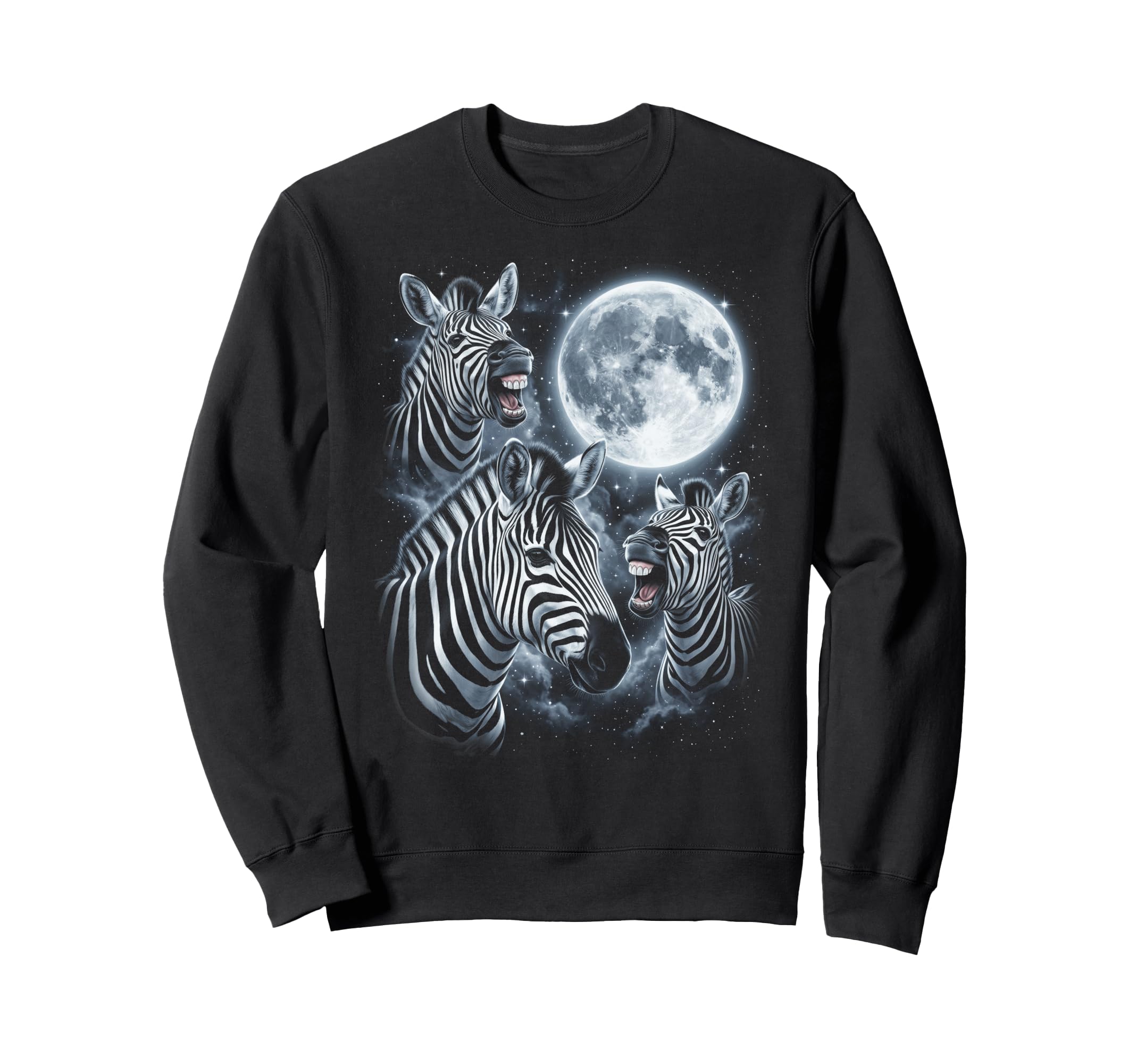 Three Zebra Howling Moon Wolf Sweatshirt - Casual Everyday Wear Men Women - T-Shirt, Sweatshirt, Hoodie