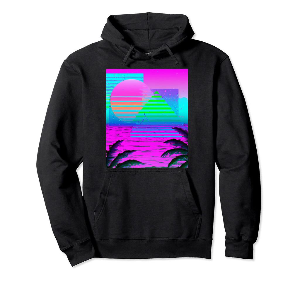 Hawaii Vaporwave Sunset Synthwave Hoodie - Minimalist Print for Adults - T-Shirt, Sweatshirt, Hoodie