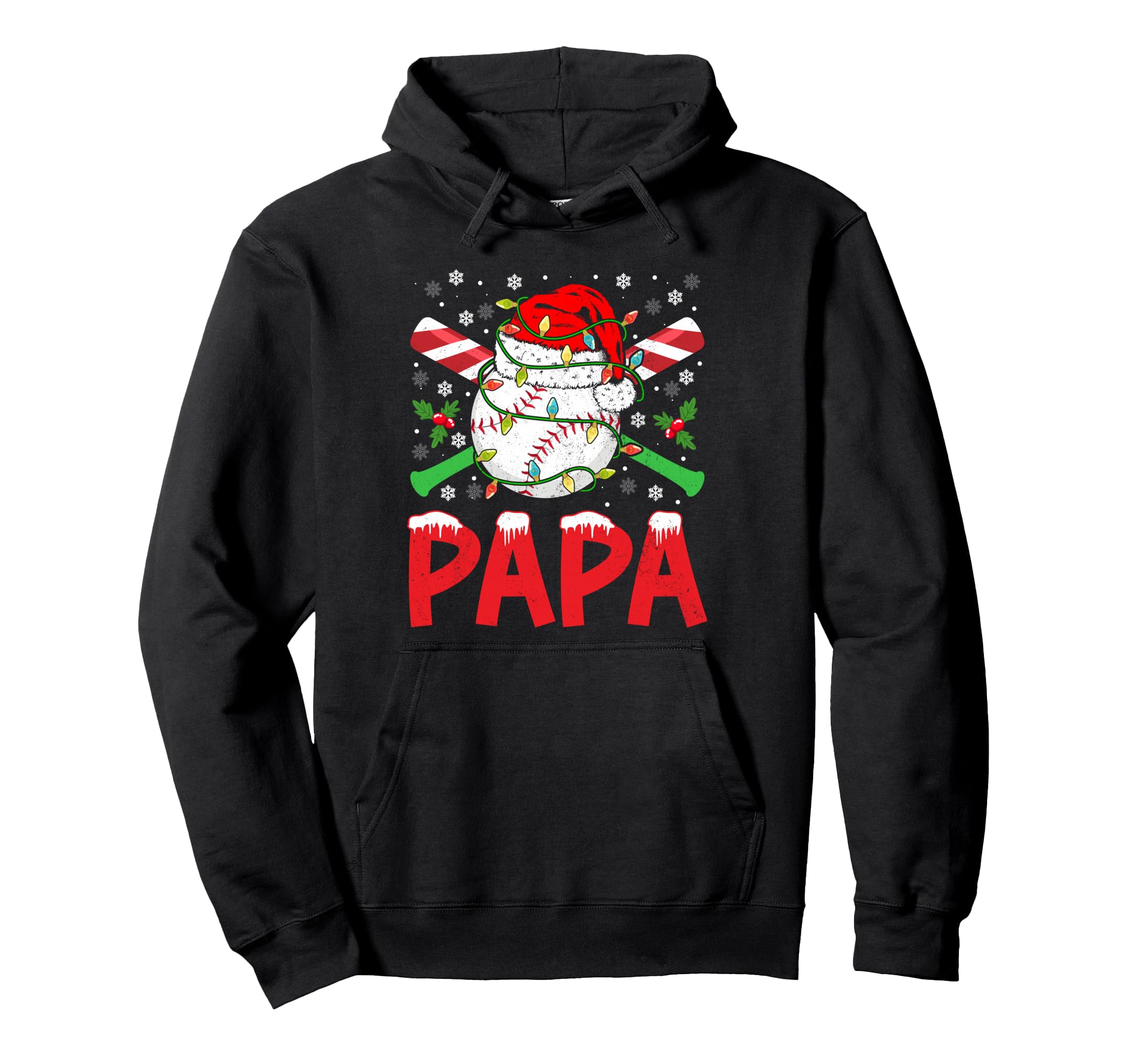Baseball Papa Santa Hat Lights Snowflakes Hoodie - Graphic Print Men Women - T-Shirt, Sweatshirt, Hoodie