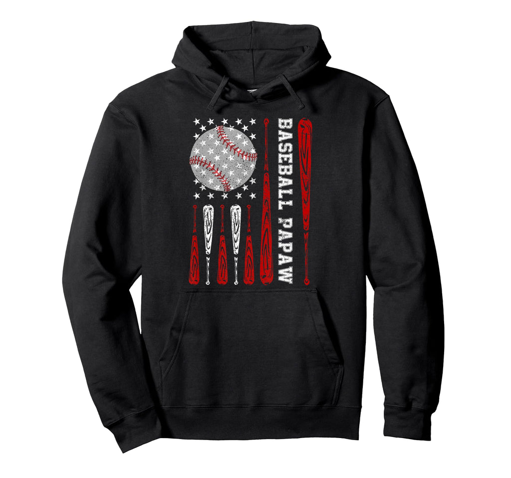 Baseball Papaw American Flag Baseball Hoodie - Novelty Apparel for Adults - T-Shirt, Sweatshirt, Hoodie