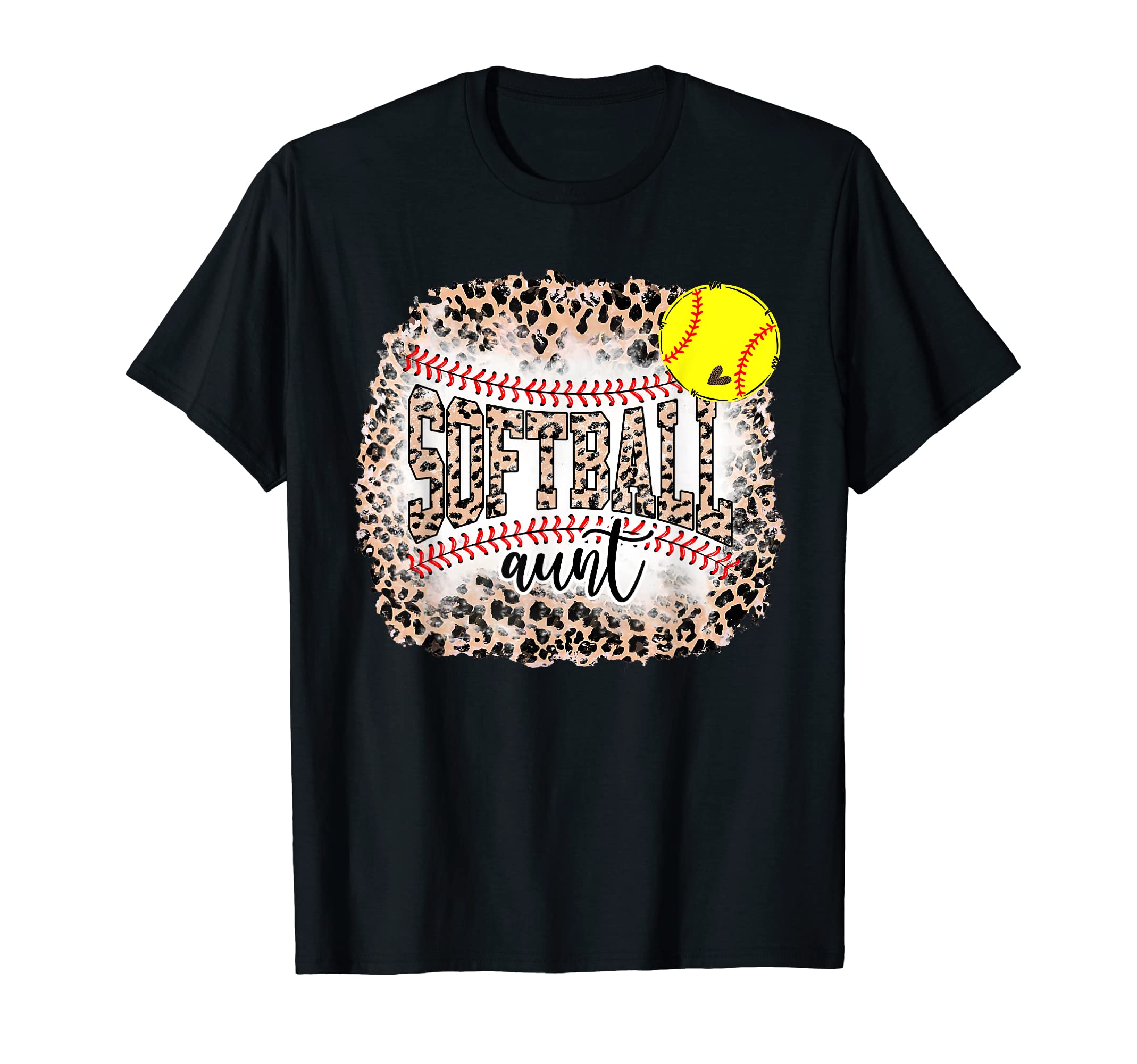 Baseball Aunt Leopard Softball Auntie T-Shirt - Custom Art Print Men Women - T-Shirt, Sweatshirt, Hoodie