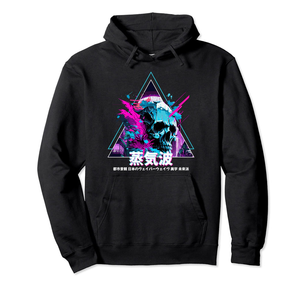 Japanese Vaporwave Skull Glitch Aesthetic Hoodie - Trendy Graphic Unisex - T-Shirt, Sweatshirt, Hoodie