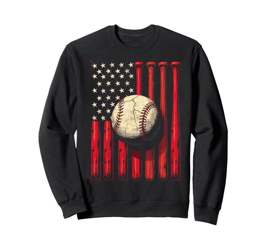 Baseball Us Flag Baseball Lover Dad Sweatshirt - Trendy Graphic for Adults - T-Shirt, Sweatshirt, Hoodie
