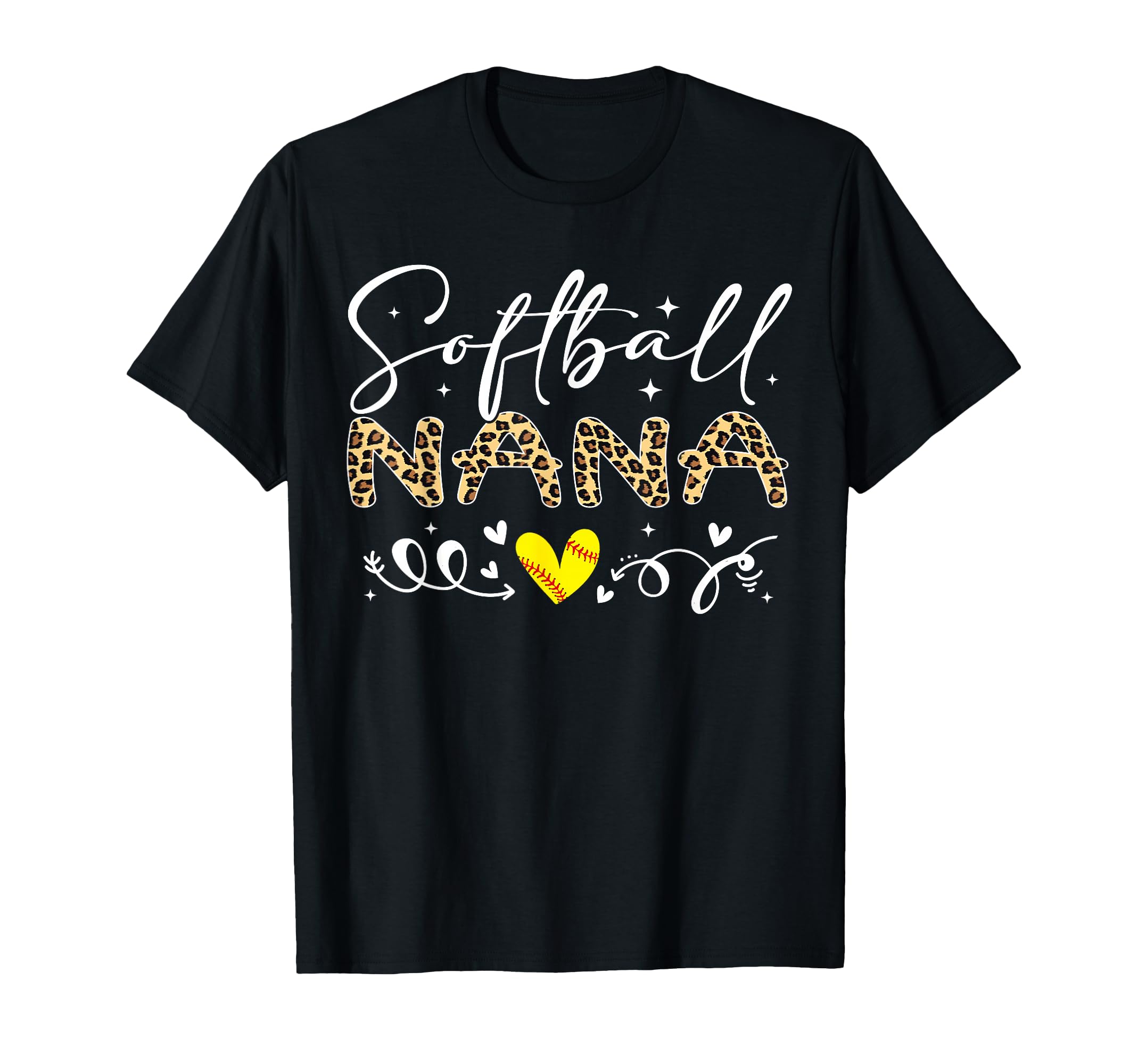 Softball Nana Leopard Softball Heart T-Shirt - Minimalist Print Unisex - T-Shirt, Sweatshirt, Hoodie