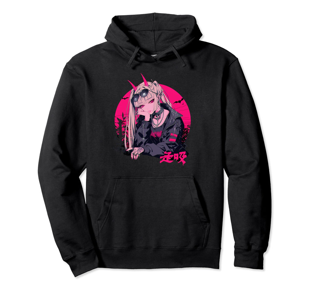 Goth Grunge Demon Anime Waifu Horror Alt Hoodie - Aesthetic Graphic Unisex - T-Shirt, Sweatshirt, Hoodie