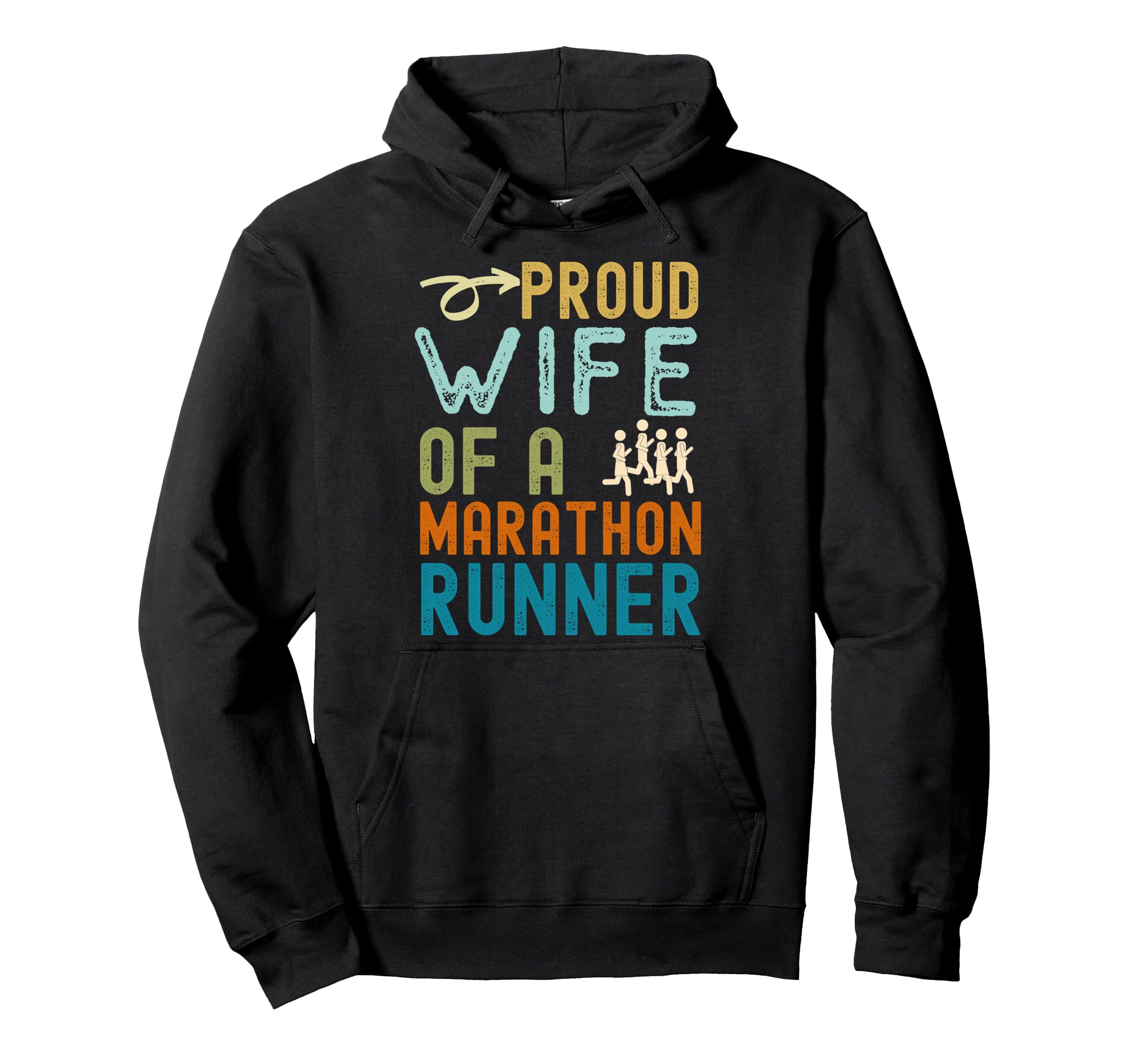 Proud Wife Marathon Runner Distressed Hoodie - Unique Graphic Unisex - T-Shirt, Sweatshirt, Hoodie
