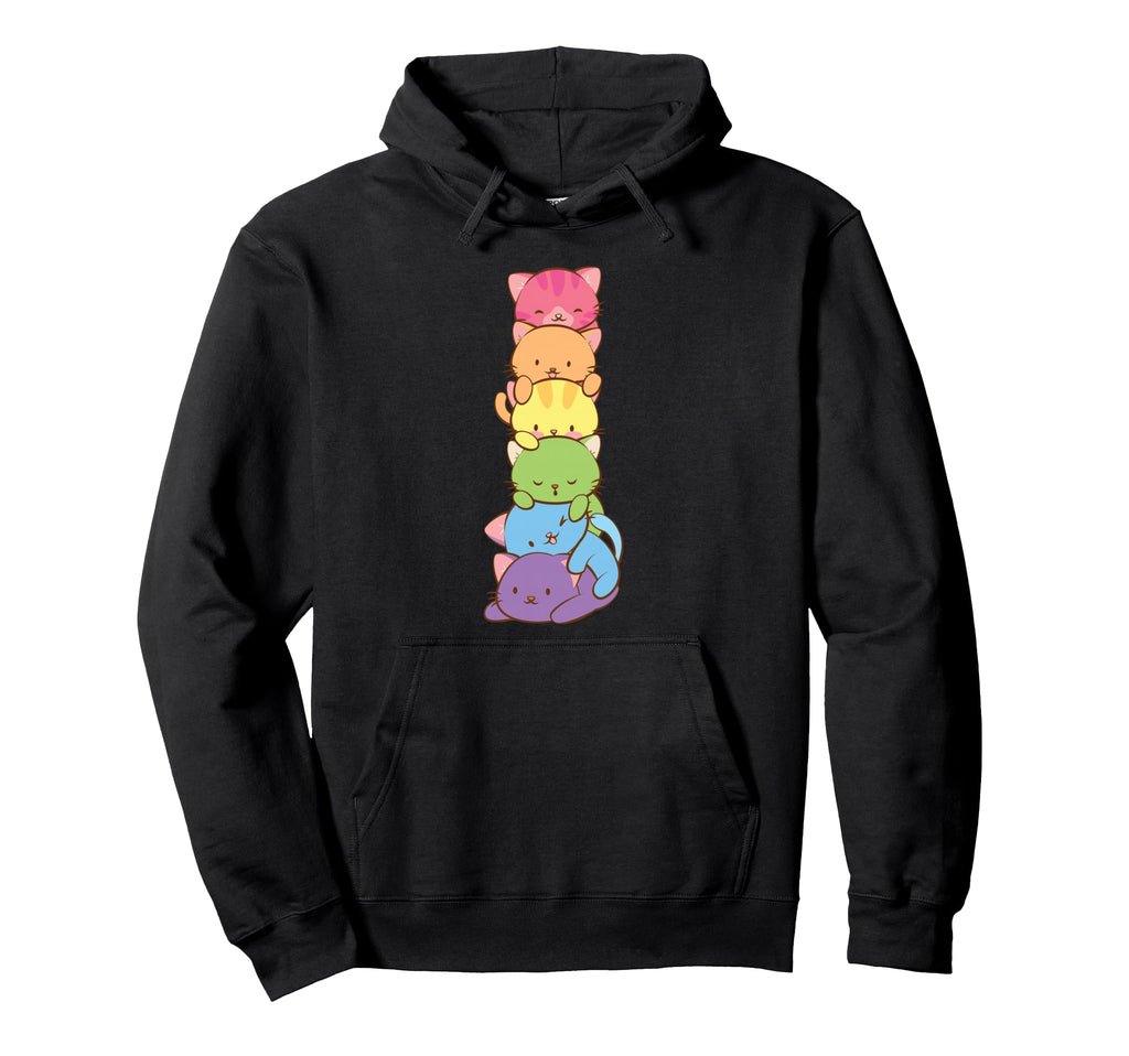 Lgbt Rainbow Gay Pride Flag Kawaii Cat Hoodie - Graphic Print for Adults - T-Shirt, Sweatshirt, Hoodie