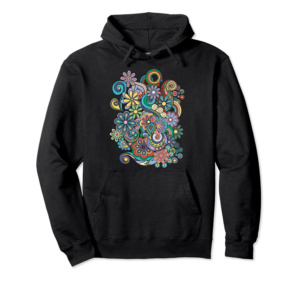 Colorful Hand Drawn Floral Boho Hoodie - Novelty Apparel Unisex - T-Shirt, Sweatshirt, Hoodie