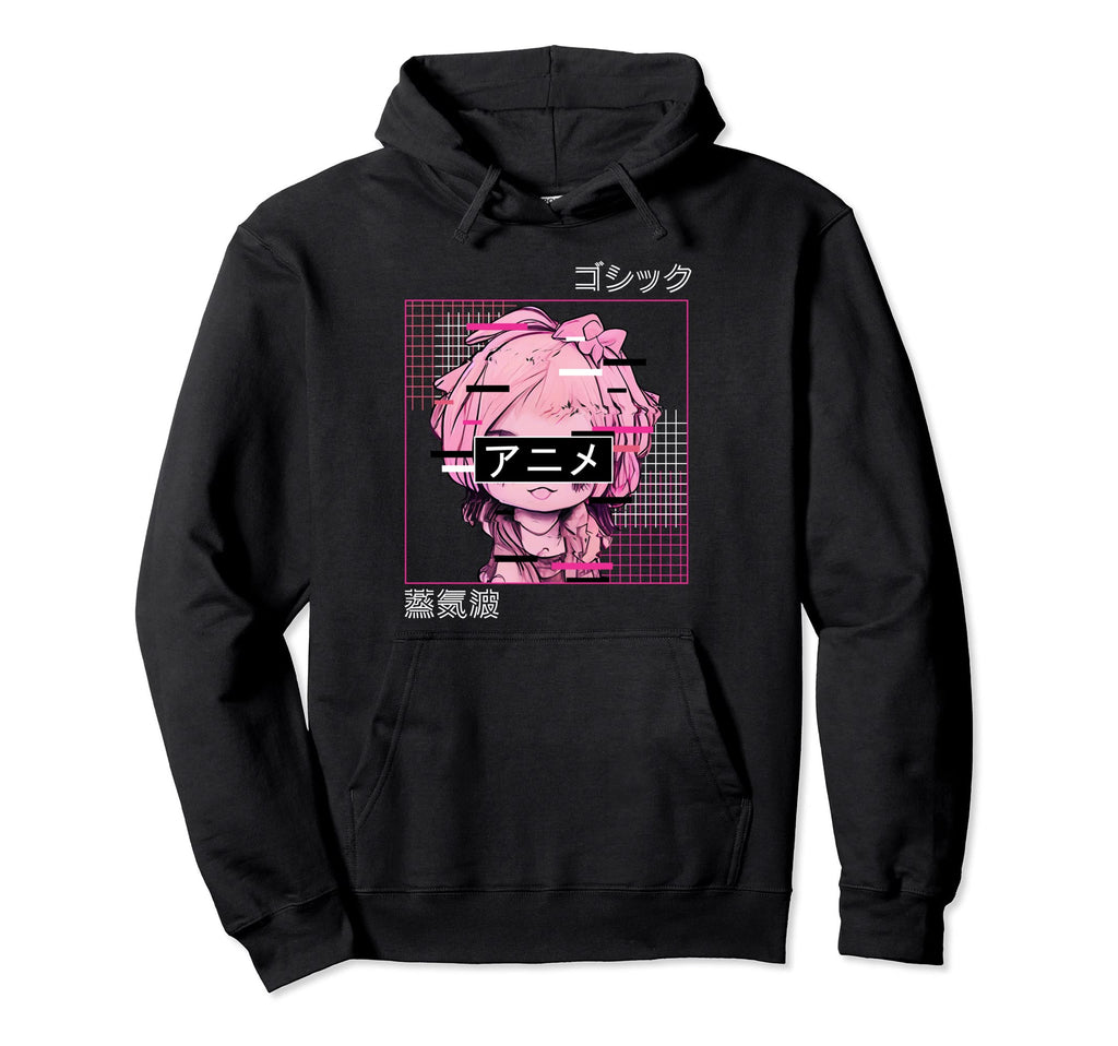 Glitch Anime Chibi Japanese Vaporwave Hoodie - Minimalist Print Men Women - T-Shirt, Sweatshirt, Hoodie