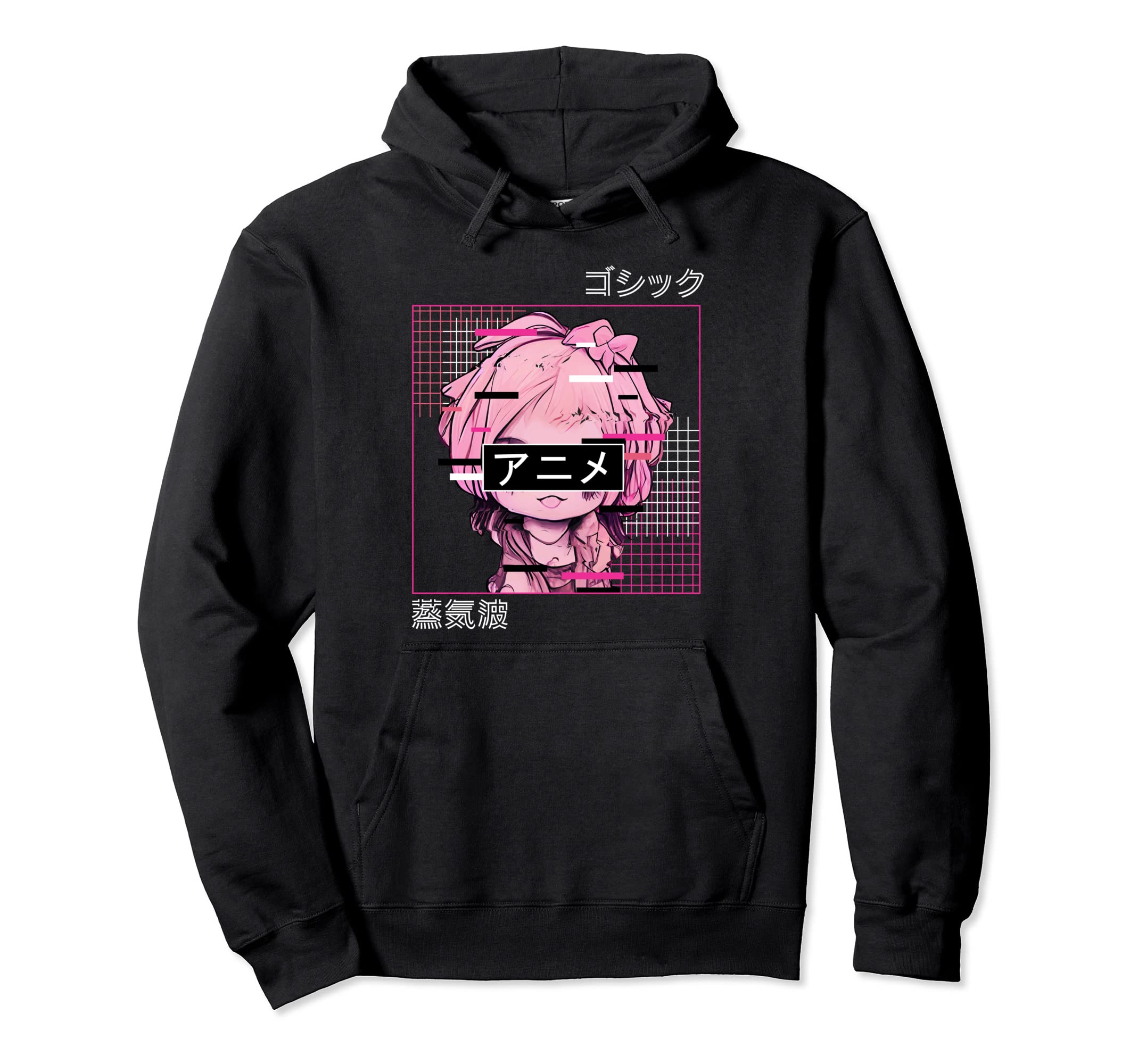 Glitch Anime Chibi Japanese Vaporwave Hoodie - Minimalist Print Men Women - T-Shirt, Sweatshirt, Hoodie