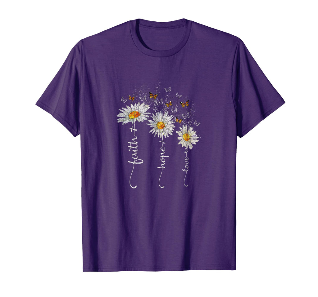 Faith Hope Love Butterfly Daisy T-Shirt - Novelty Apparel for Adults - T-Shirt, Sweatshirt, Hoodie