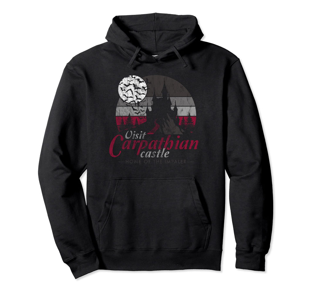 Visit Carpathian Castle Distressed Hoodie - Minimalist Print Men Women - T-Shirt, Sweatshirt, Hoodie