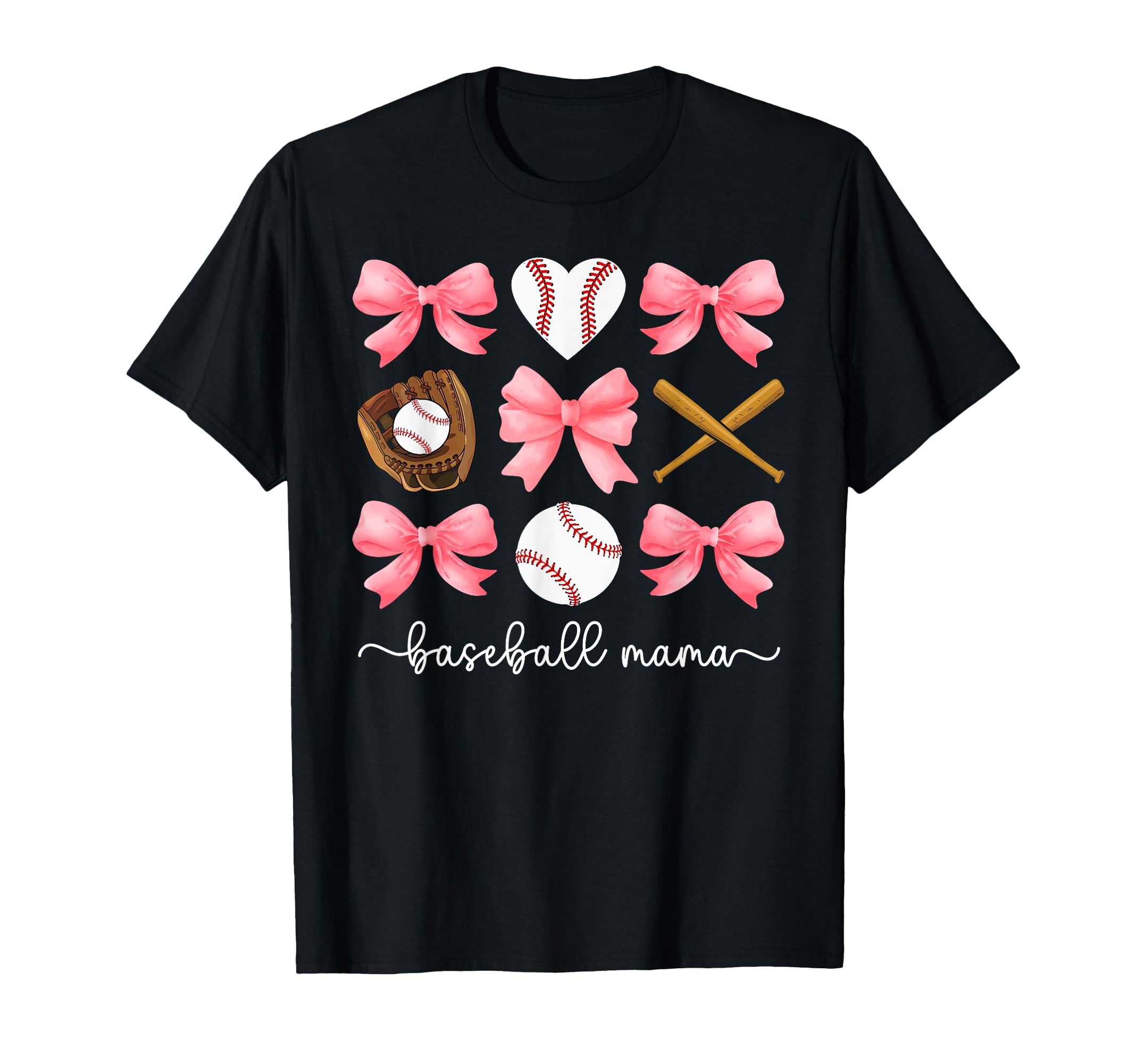 Baseball Mama Bow Baseball Mom Baseball T-Shirt - Trendy Graphic Men Women - T-Shirt, Sweatshirt, Hoodie
