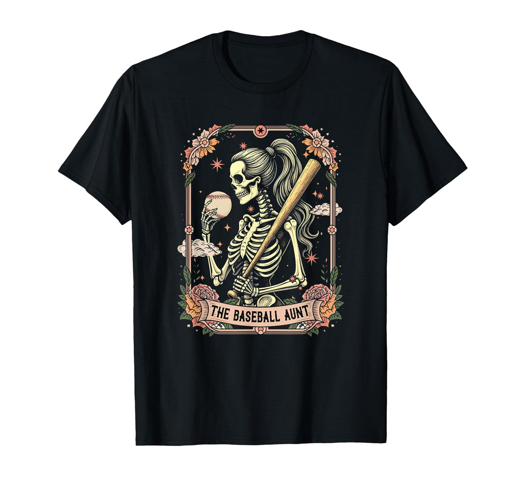 Baseball Player Aunt Mothers Day Skeleton T-Shirt - Unique Graphic Unisex - T-Shirt, Sweatshirt, Hoodie