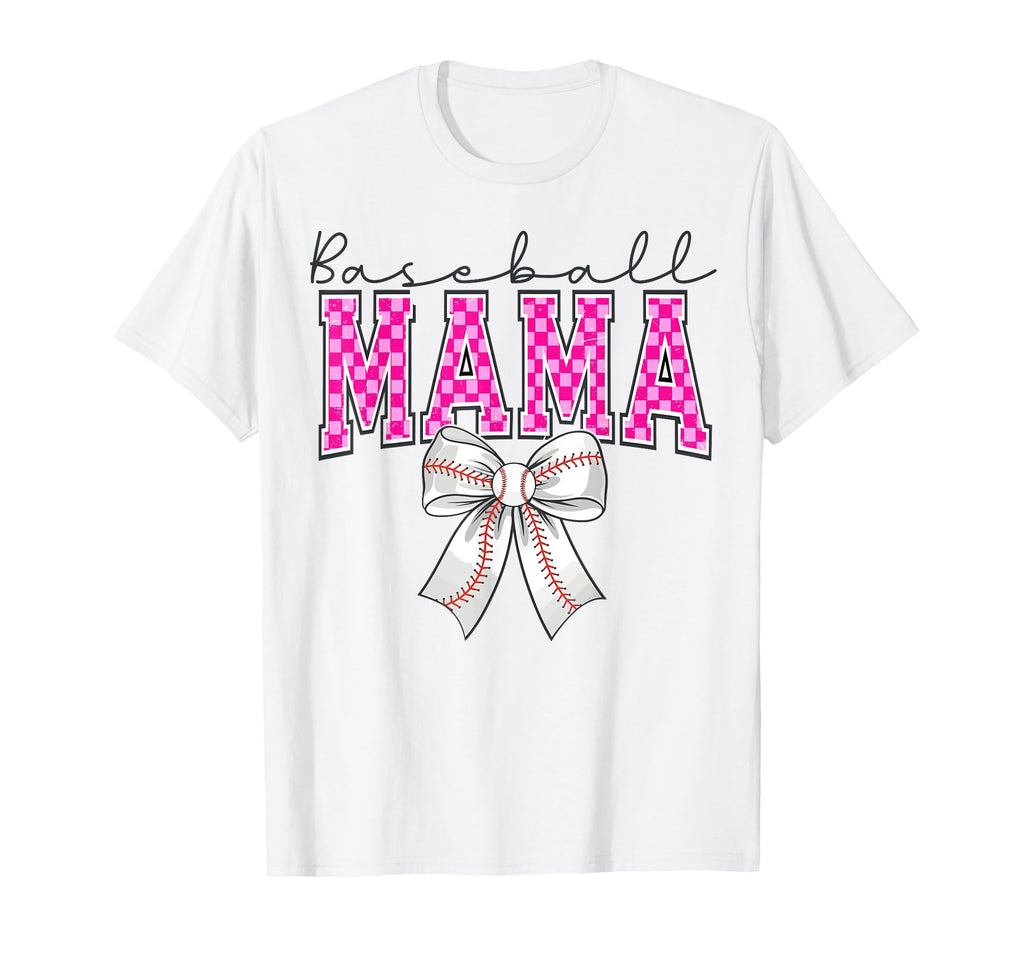 Baseball Mom Coquette Bow Checkered T-Shirt - Casual Everyday Wear Unisex - T-Shirt, Sweatshirt, Hoodie