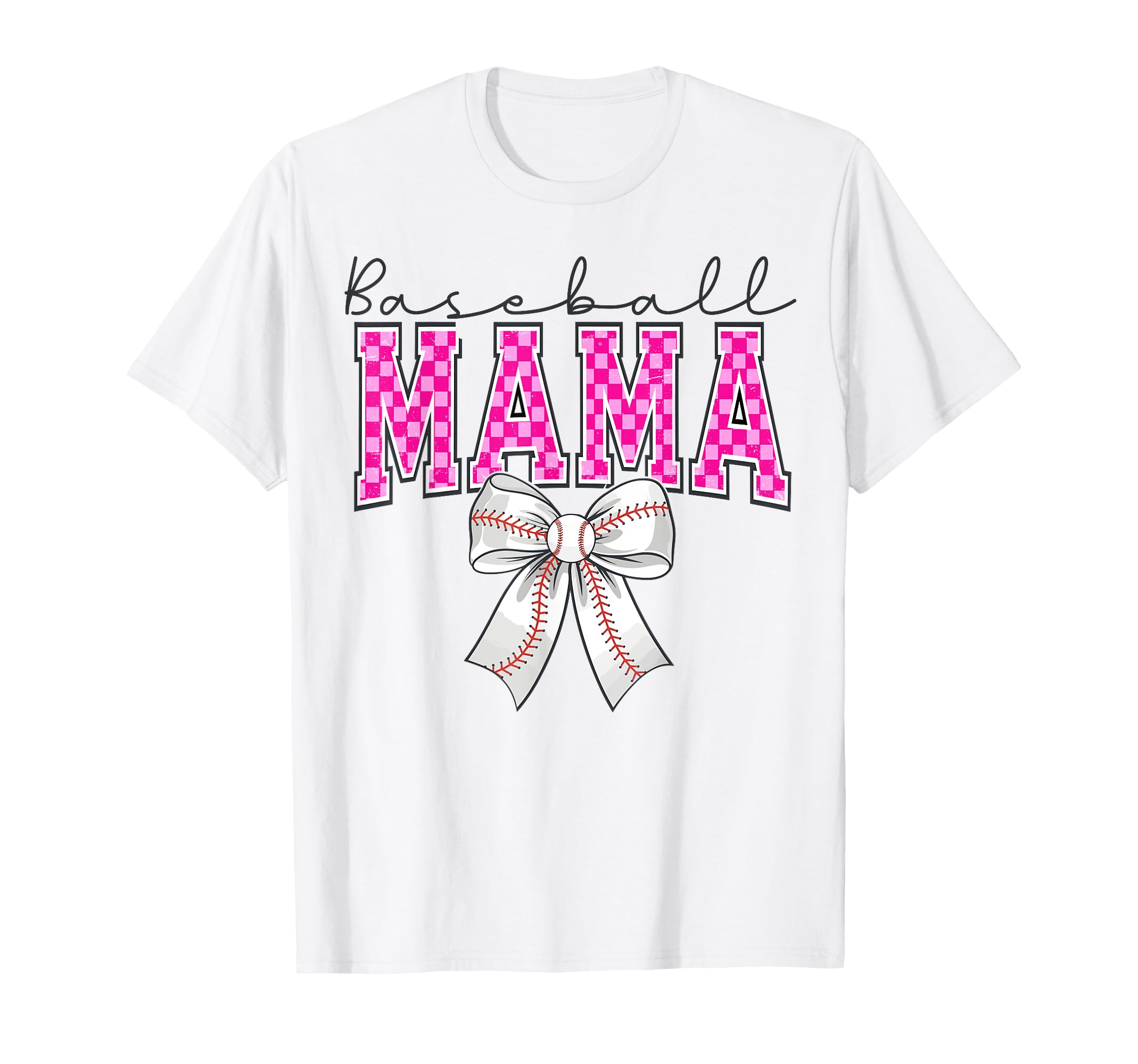Baseball Mom Coquette Bow Checkered T-Shirt - Casual Everyday Wear Unisex - T-Shirt, Sweatshirt, Hoodie