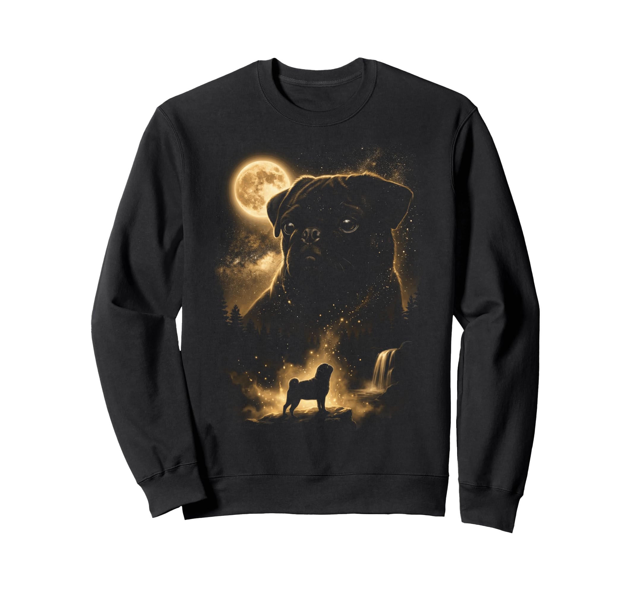 Celestial Howling Black Pug Moon Sweatshirt - Novelty Apparel Unisex - T-Shirt, Sweatshirt, Hoodie