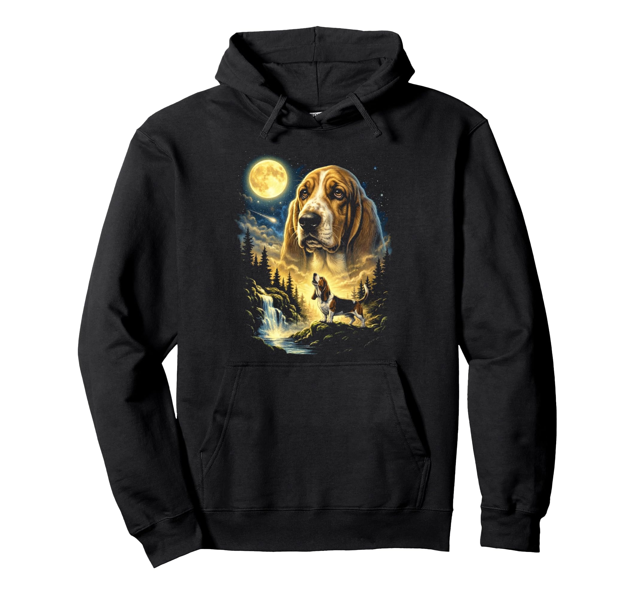 Basset Hound Howling To Moon Meme Hoodie - Casual Everyday Wear for Adults - T-Shirt, Sweatshirt, Hoodie