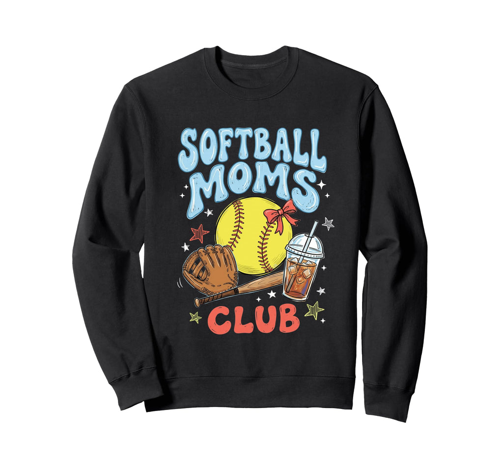 Softball Moms Club Coquette Bow Sweatshirt - Unique Graphic for Adults - T-Shirt, Sweatshirt, Hoodie