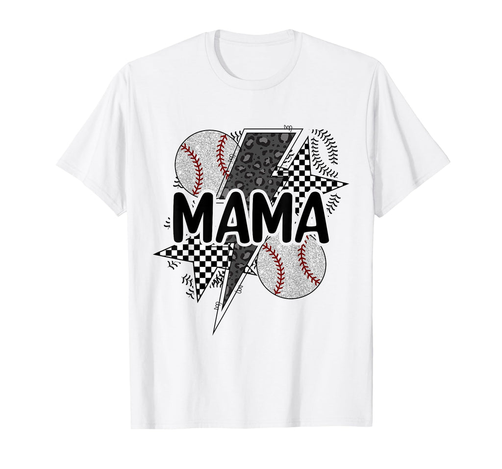 Mama Lightning Bolt Checkered Varsity T-Shirt - Minimalist Print Men Women - T-Shirt, Sweatshirt, Hoodie