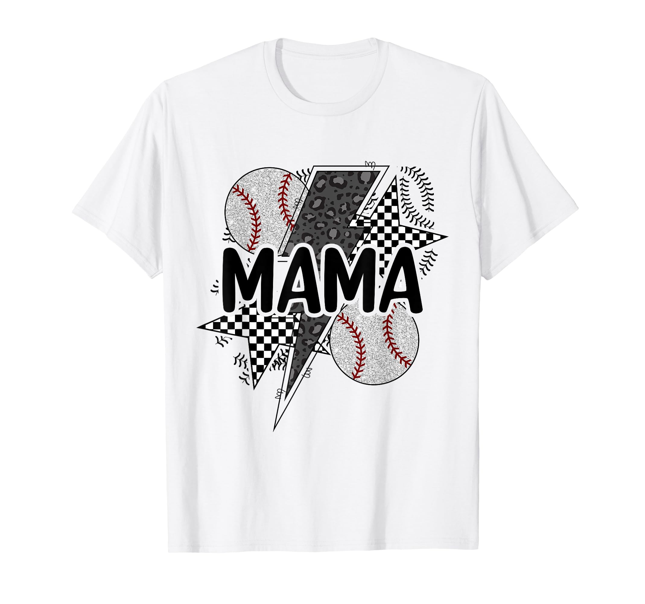 Mama Lightning Bolt Checkered Varsity T-Shirt - Minimalist Print Men Women - T-Shirt, Sweatshirt, Hoodie
