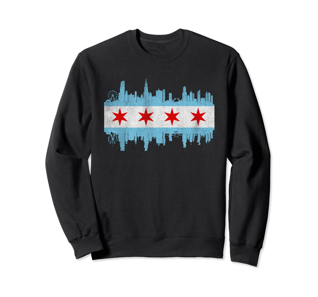 Chicago City Skyline Flag Chicago Sweatshirt - Streetwear Style Men Women - T-Shirt, Sweatshirt, Hoodie
