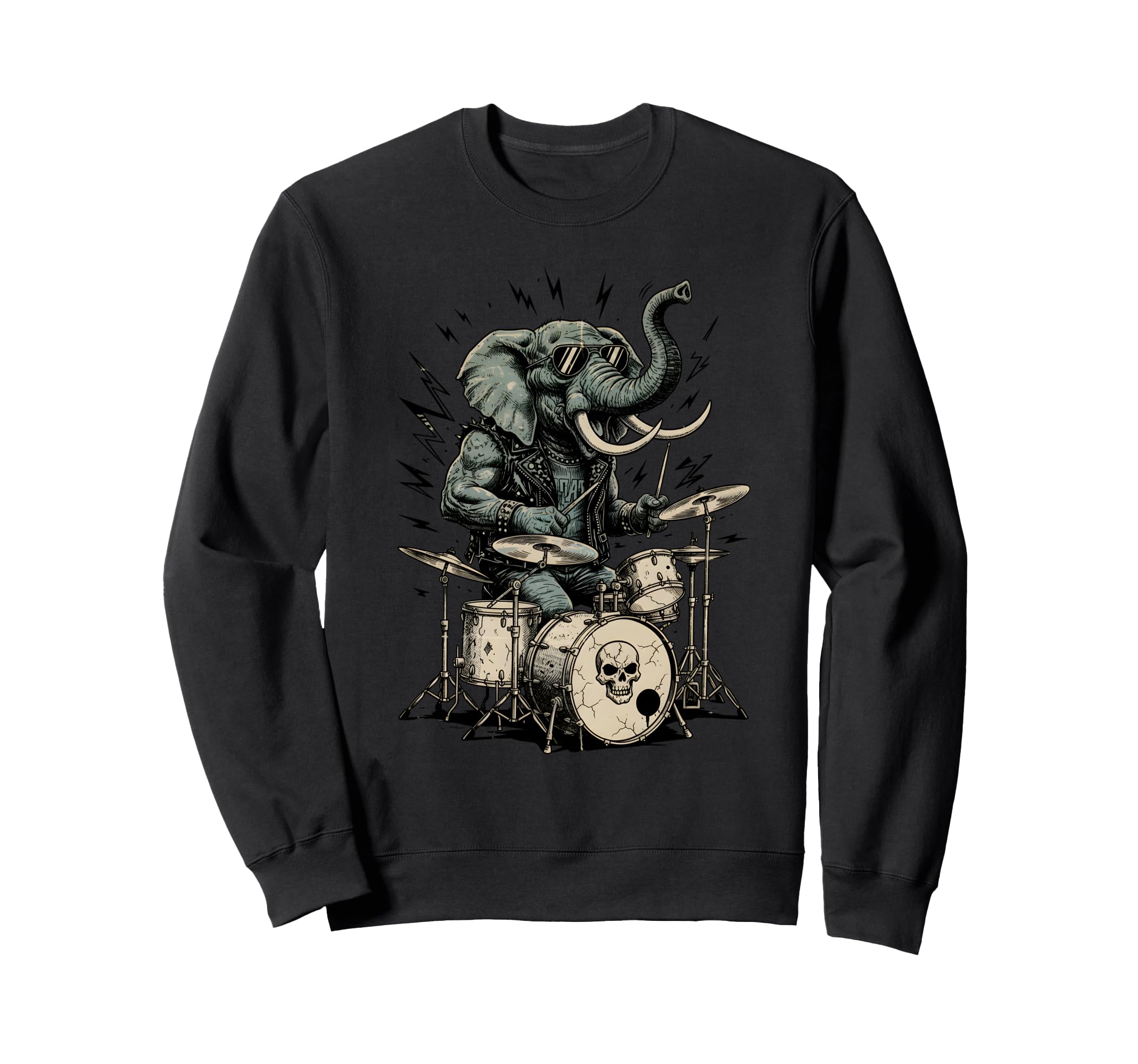 Elephant Drummer Rock Funny Band Sweatshirt - Streetwear Style for Adults - T-Shirt, Sweatshirt, Hoodie