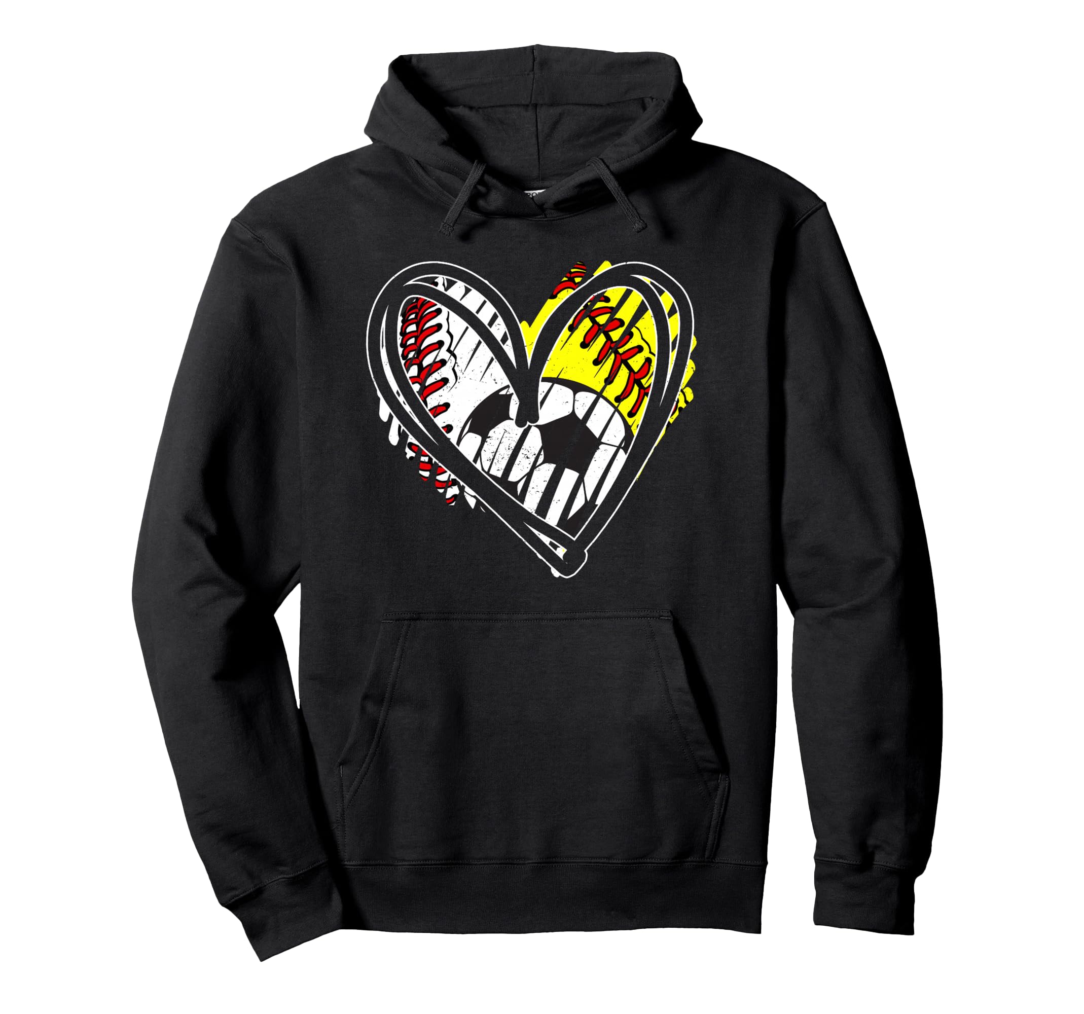 Baseball Softball Soccer Ball Heart Love Hoodie - Graphic Print for Adults - T-Shirt, Sweatshirt, Hoodie