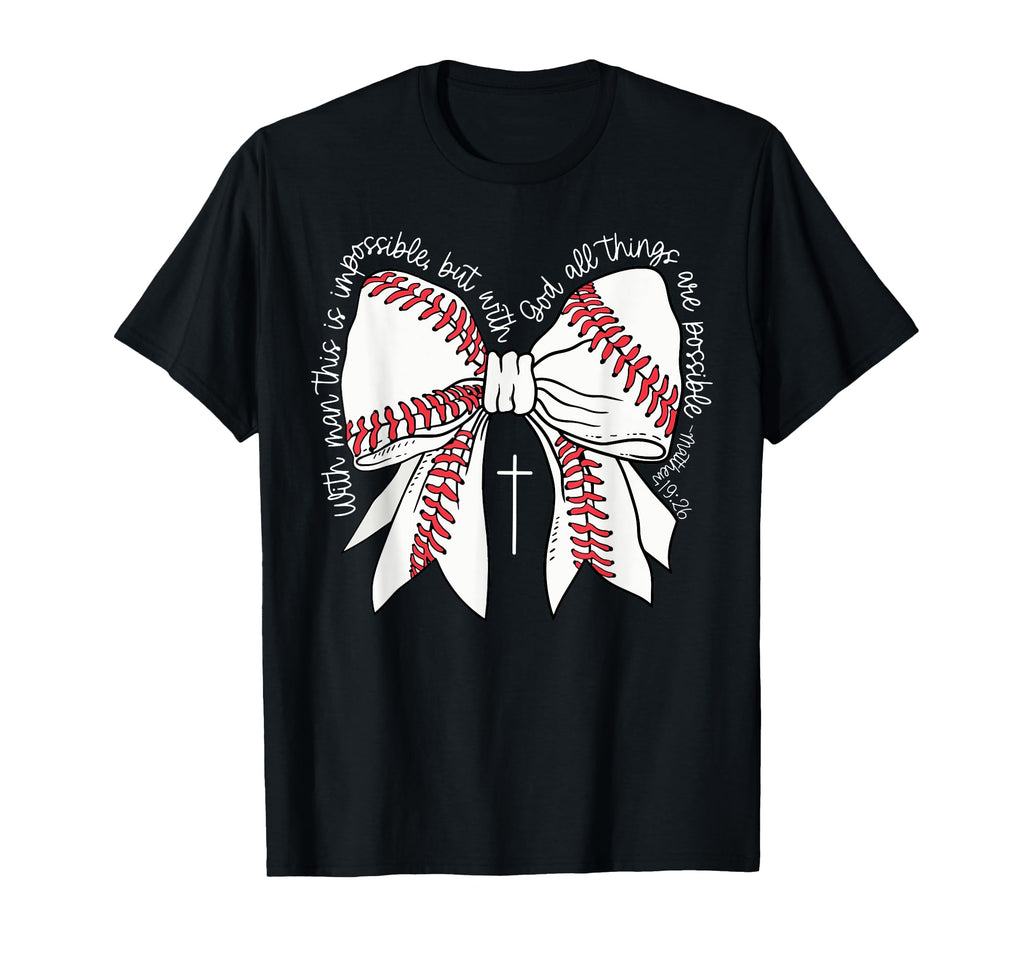 Cross Christian Bow Baseball Mom T-Shirt - Fun Novelty Design Men Women - T-Shirt, Sweatshirt, Hoodie