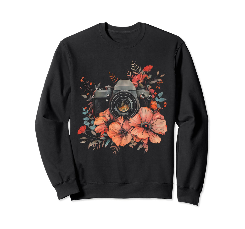 Photographer Camera Flowers Sweatshirt - Graphic Print for Adults - T-Shirt, Sweatshirt, Hoodie