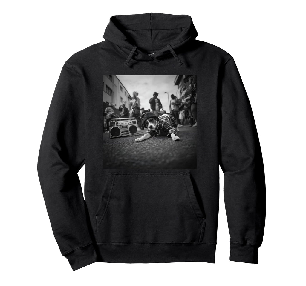 Old School Hip Hop Dog Breakdancing Hoodie - Graphic Print for Adults - T-Shirt, Sweatshirt, Hoodie