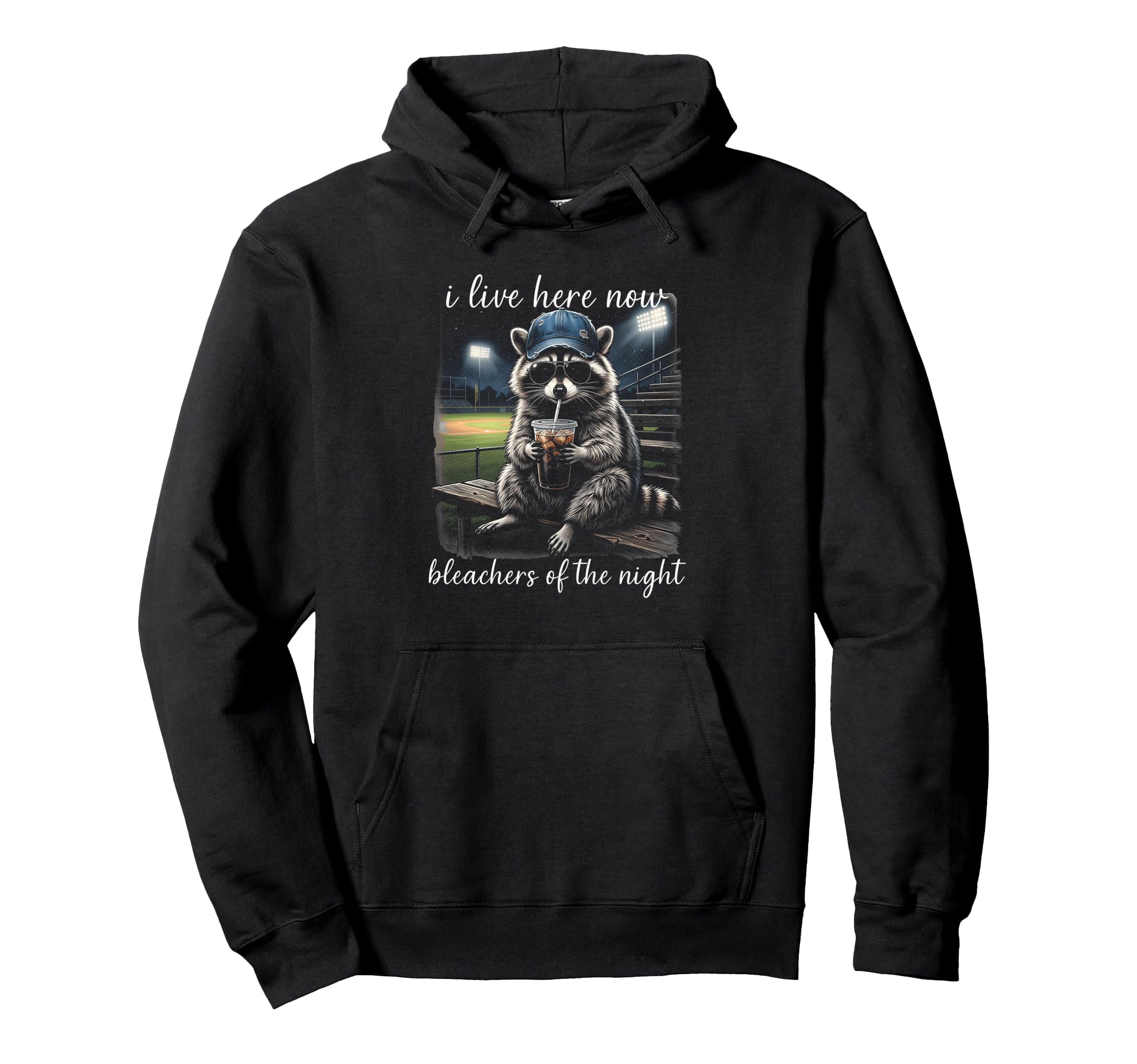 Bleachers Night Fun Baseball Mama Raccoon Pun Hoodie - Graphic Print Unisex - T-Shirt, Sweatshirt, Hoodie